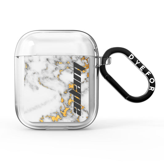 Personalised White Gold Marble Name AirPods Clear Case