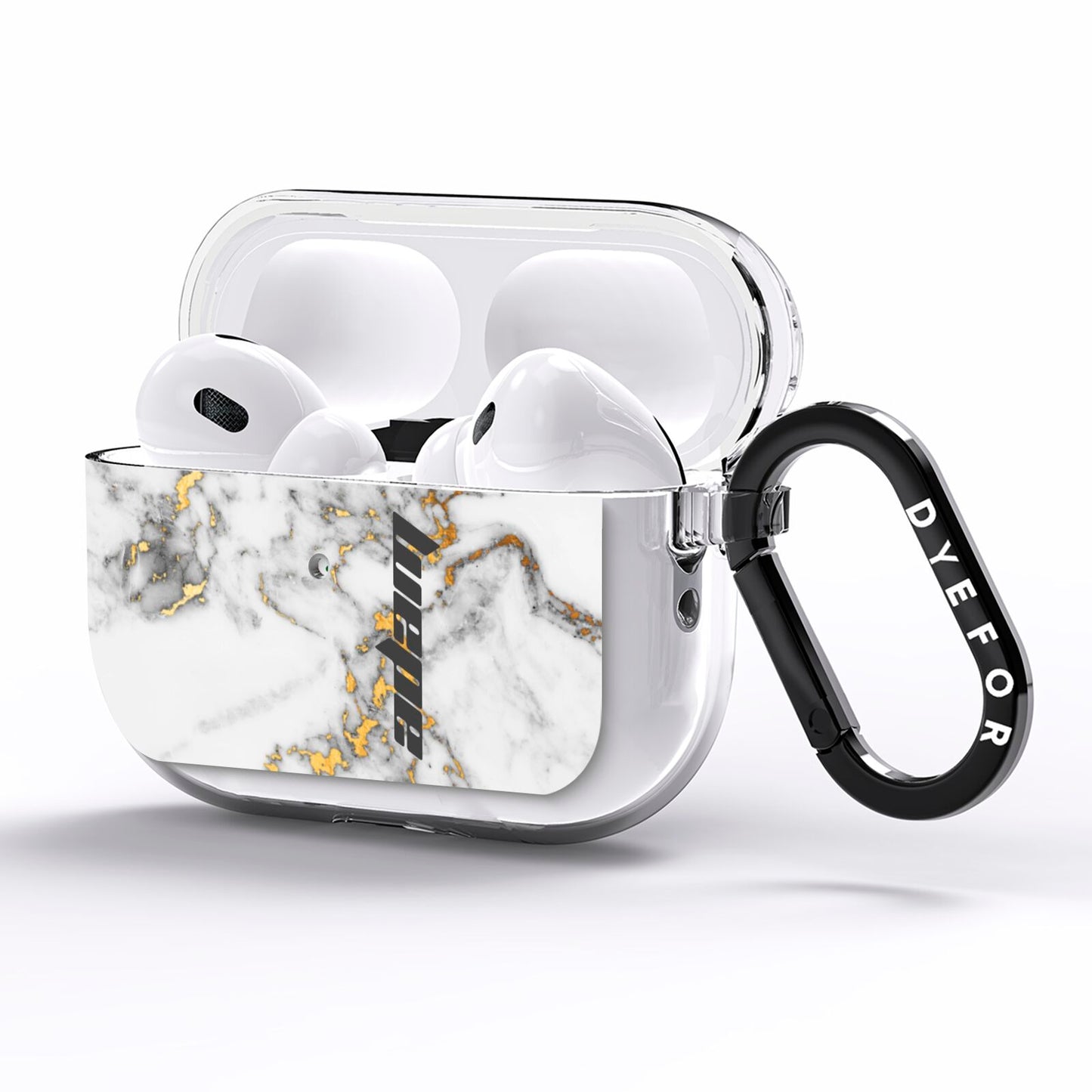 Personalised White Gold Marble Name AirPods Pro Clear Case Side Image