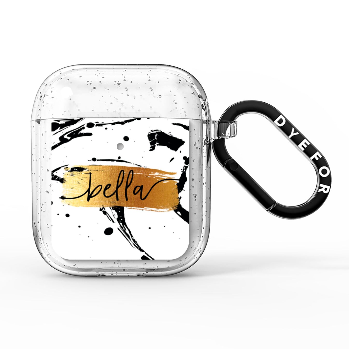 Personalised White Gold Swirl Marble AirPods Glitter Case