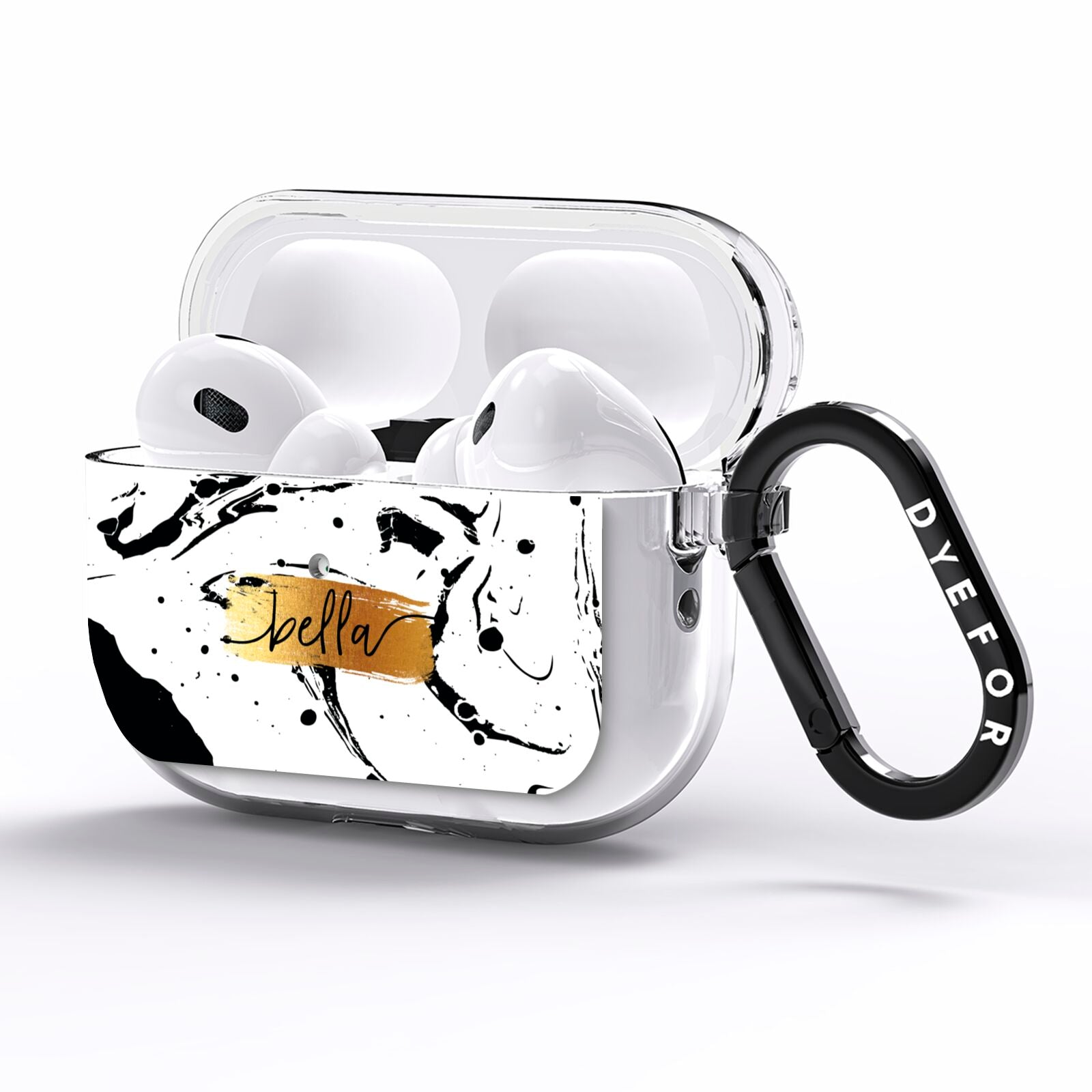 Personalised White Gold Swirl Marble AirPods Pro Clear Case Side Image