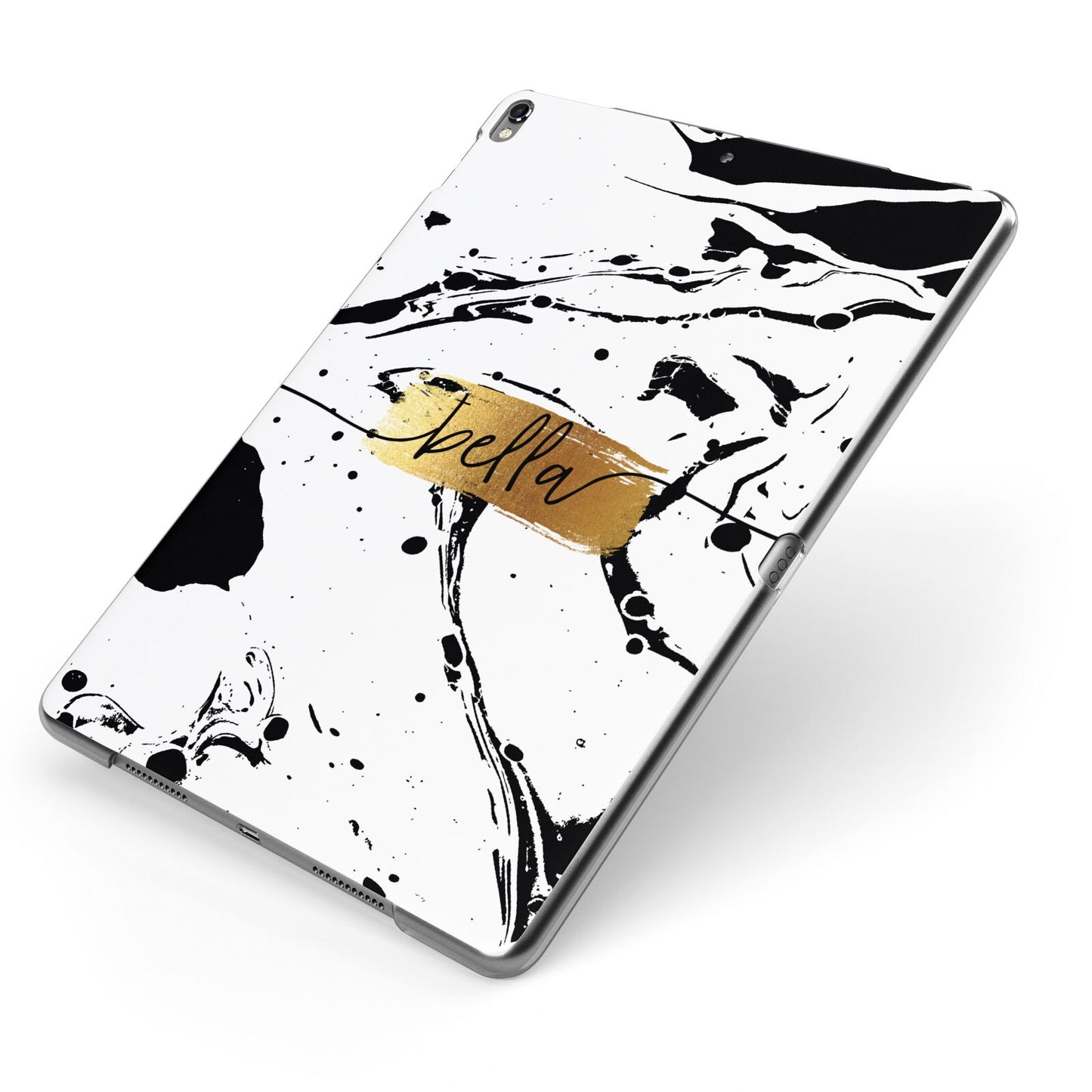 Personalised White Gold Swirl Marble Apple iPad Case on Grey iPad Side View