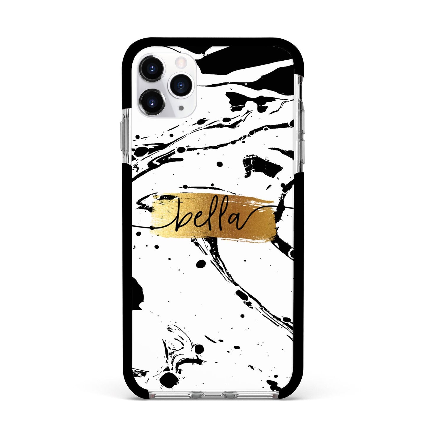 Personalised White Gold Swirl Marble Apple iPhone 11 Pro Max in Silver with Black Impact Case