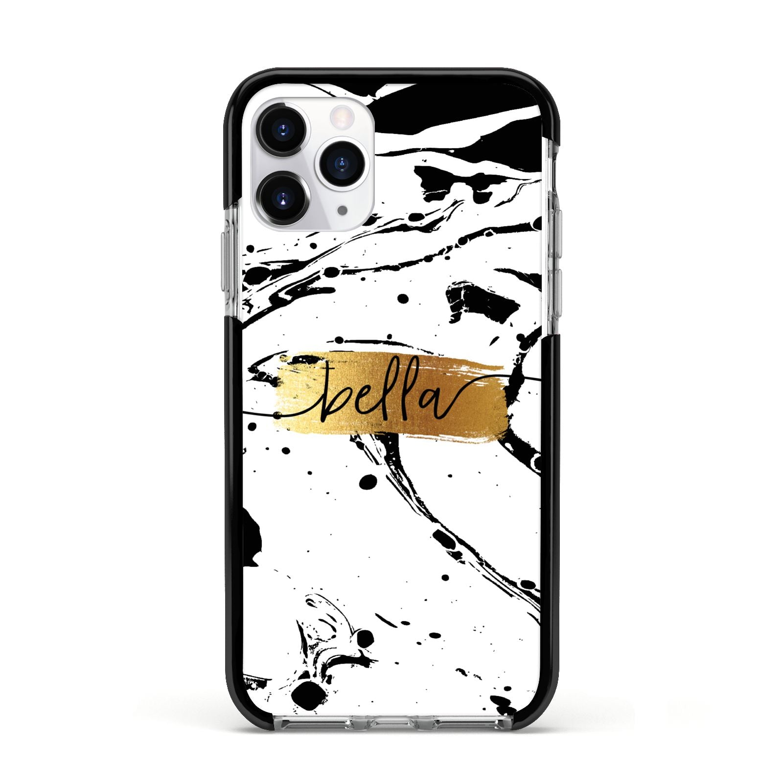 Personalised White Gold Swirl Marble Apple iPhone 11 Pro in Silver with Black Impact Case