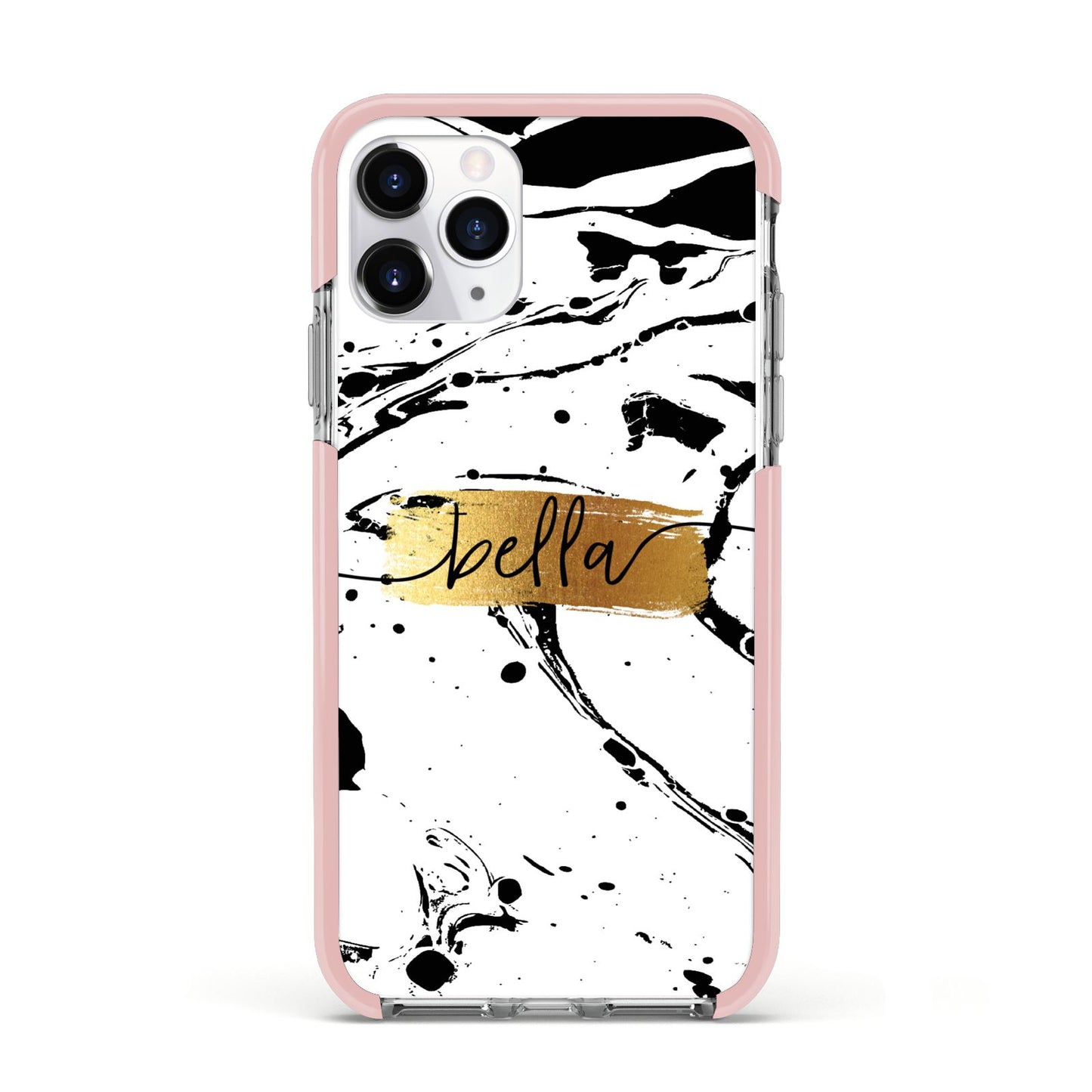 Personalised White Gold Swirl Marble Apple iPhone 11 Pro in Silver with Pink Impact Case