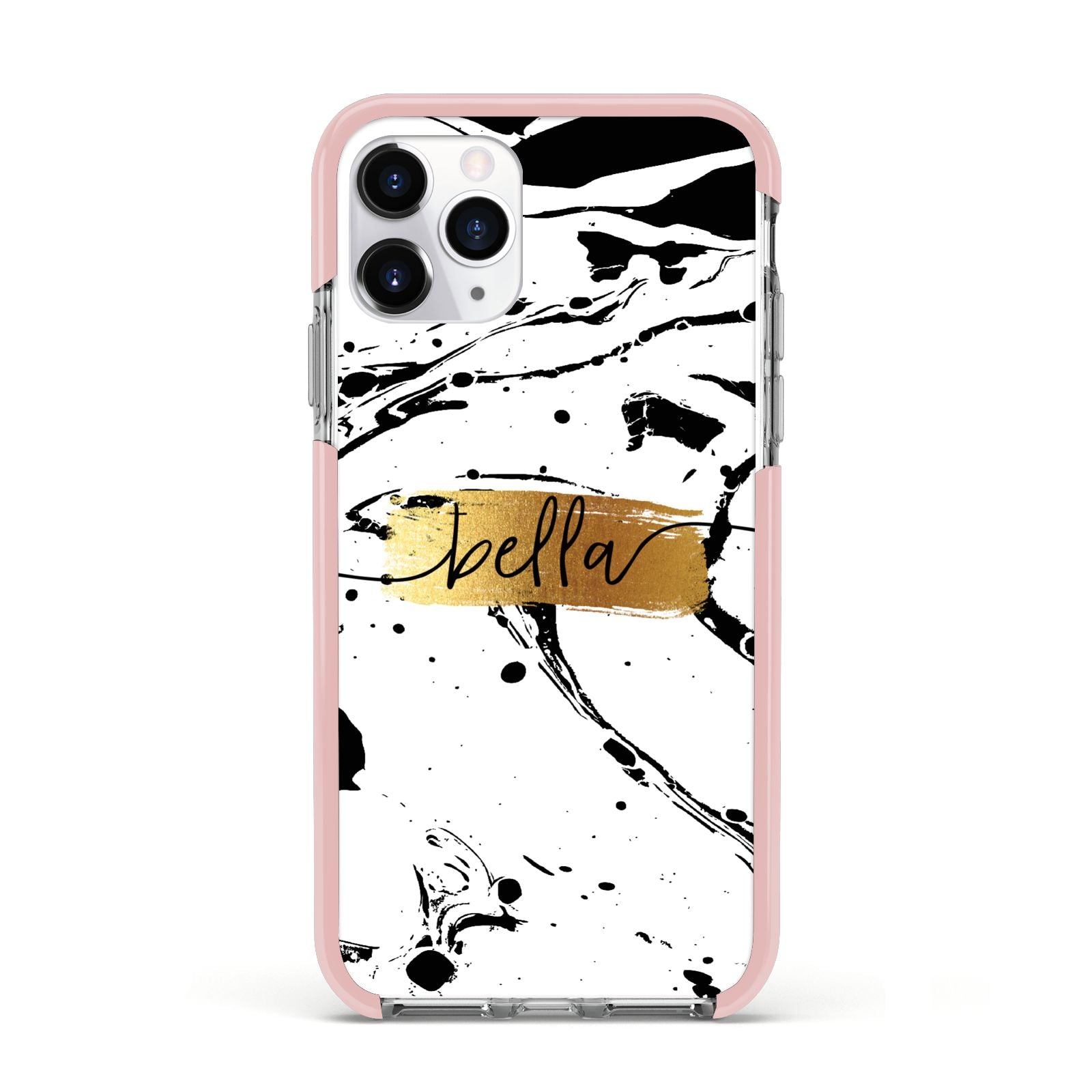 Personalised White Gold Swirl Marble Apple iPhone 11 Pro in Silver with Pink Impact Case