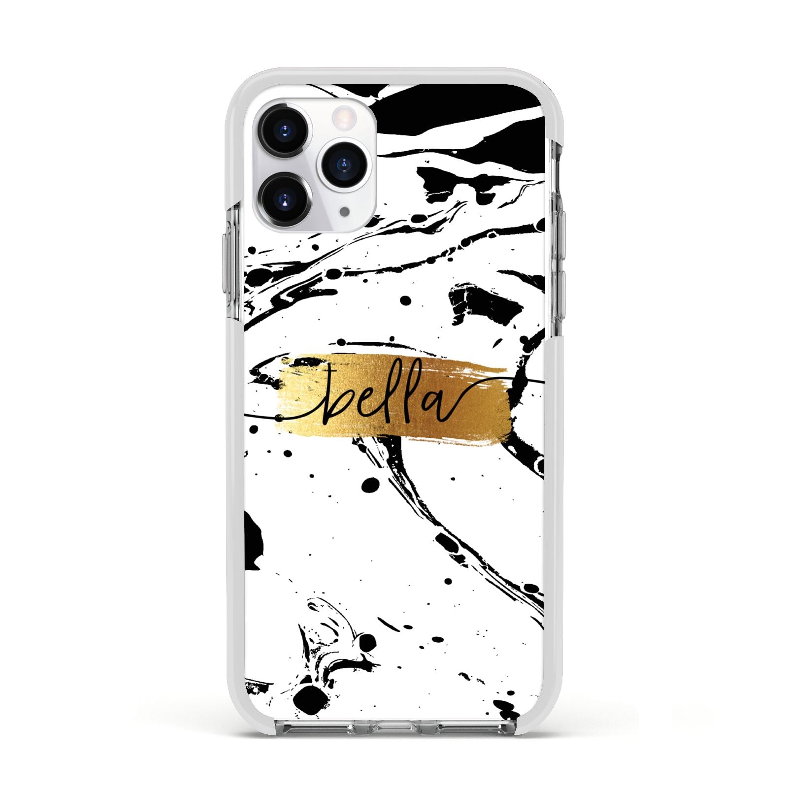 Personalised White Gold Swirl Marble Apple iPhone 11 Pro in Silver with White Impact Case