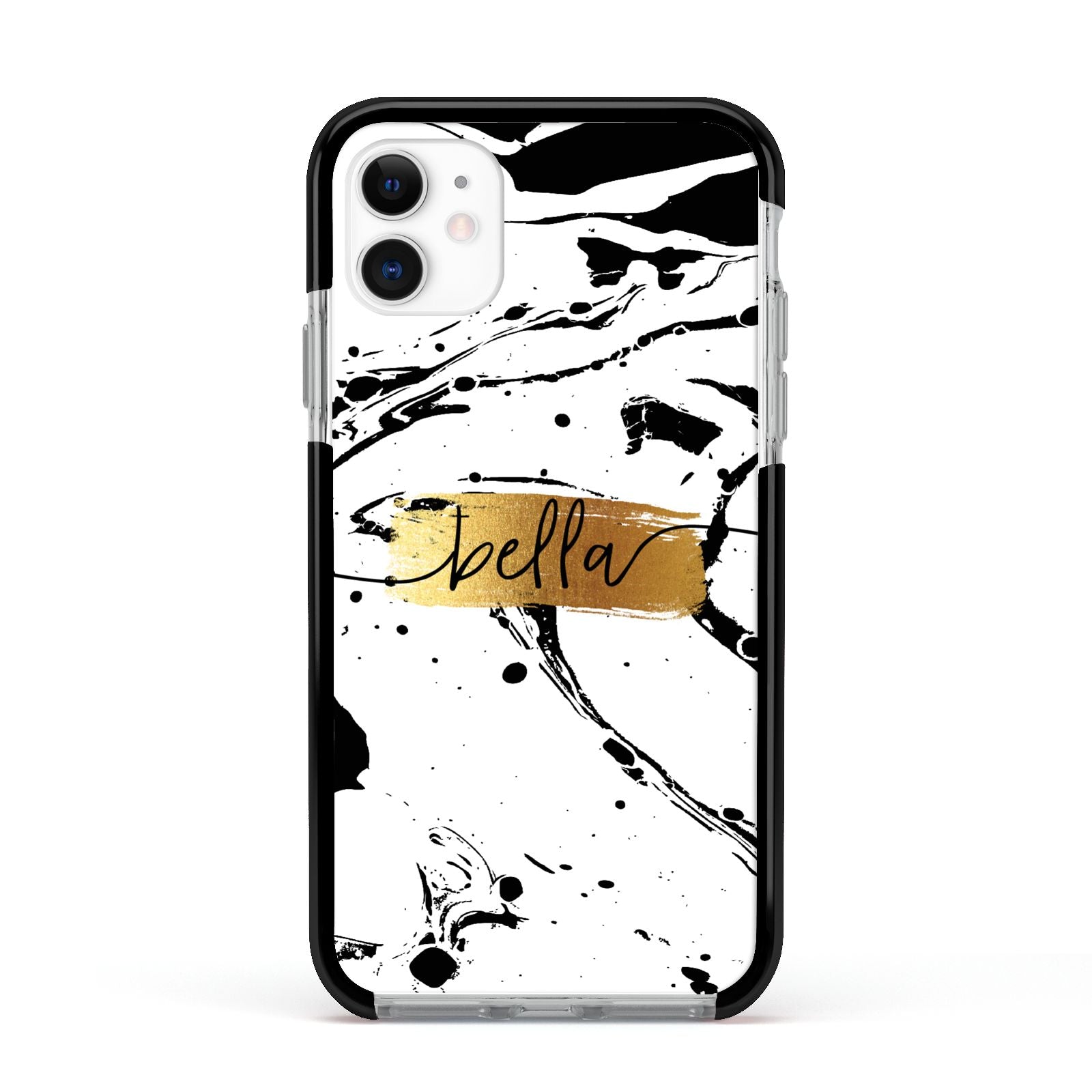 Personalised White Gold Swirl Marble Apple iPhone 11 in White with Black Impact Case