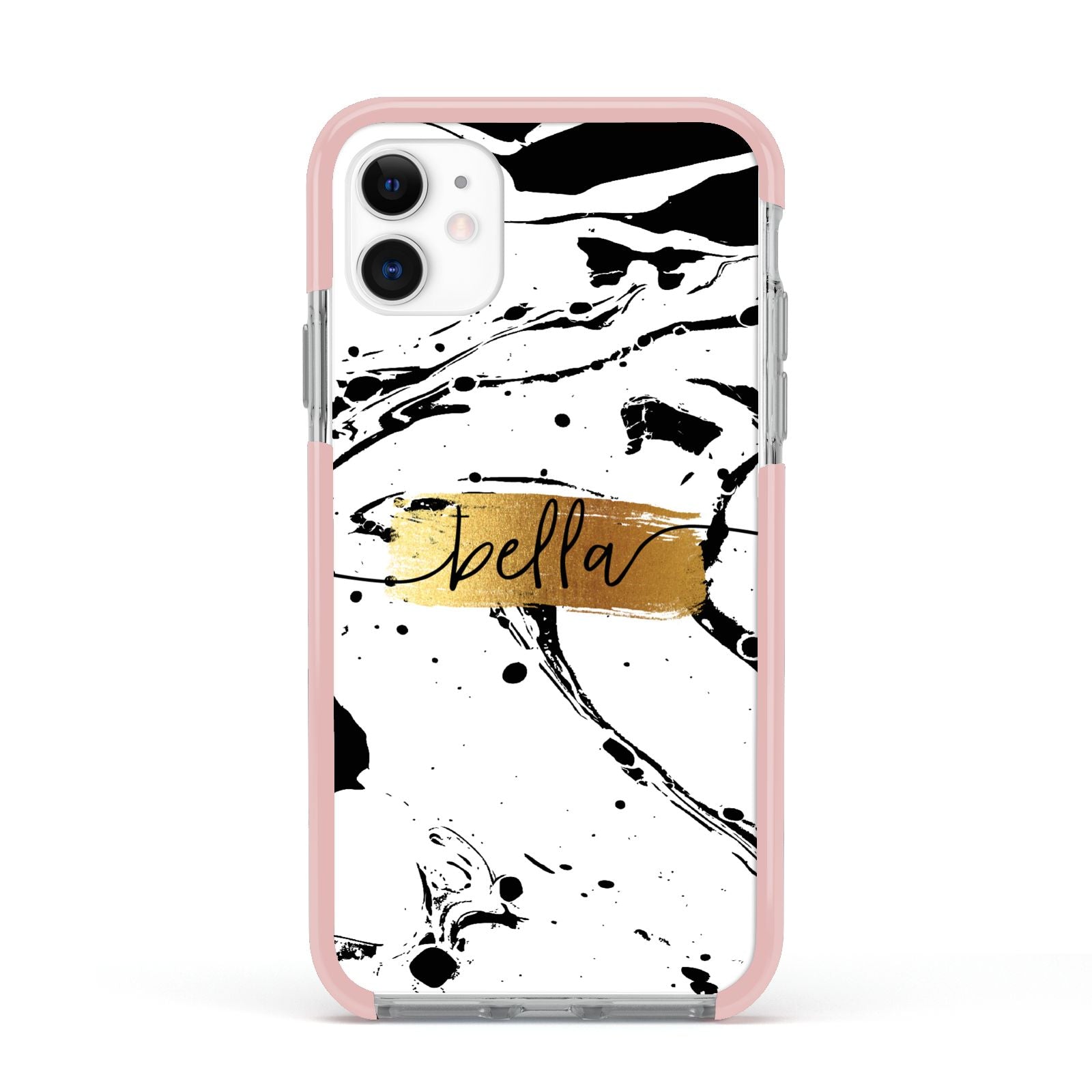 Personalised White Gold Swirl Marble Apple iPhone 11 in White with Pink Impact Case