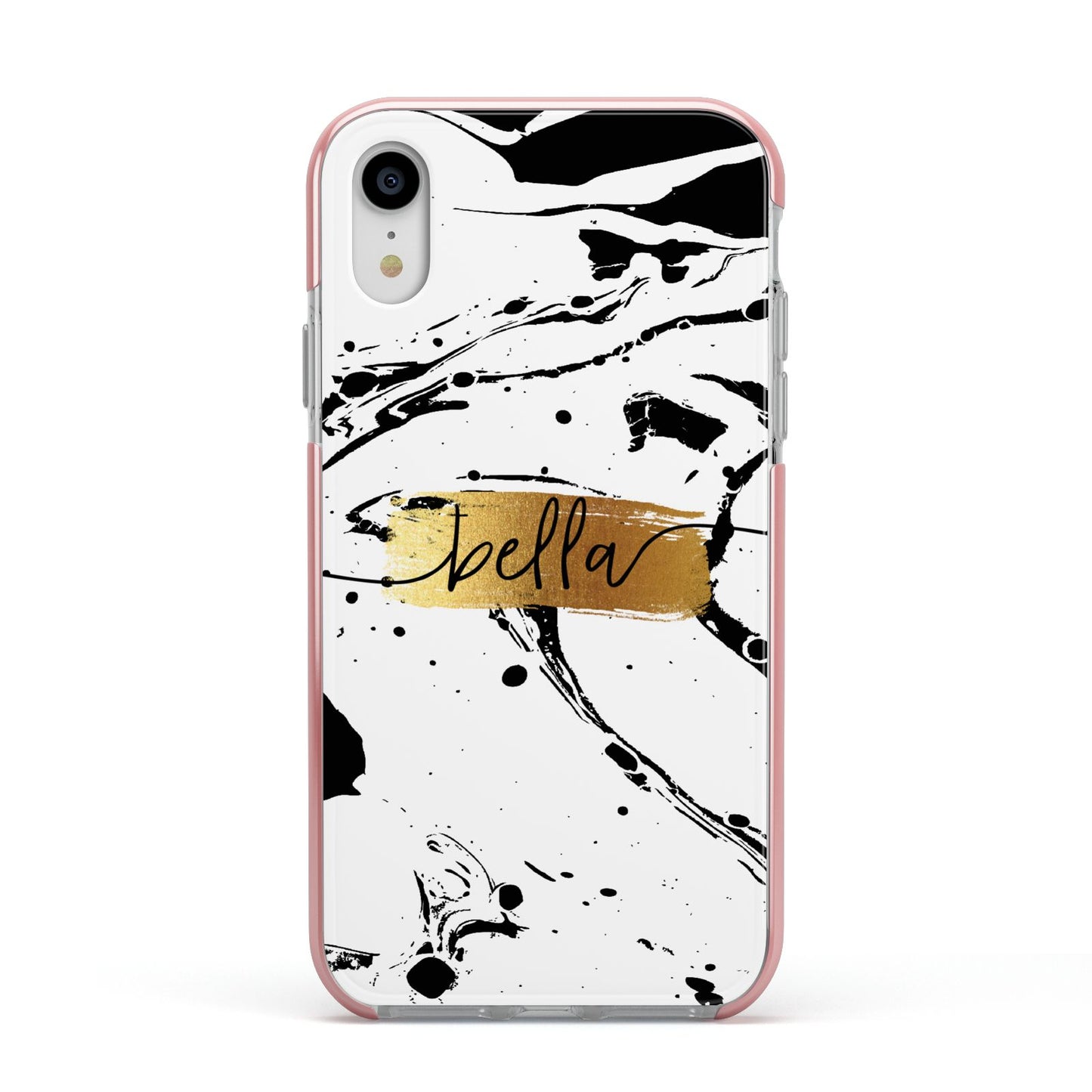 Personalised White Gold Swirl Marble Apple iPhone XR Impact Case Pink Edge on Silver Phone