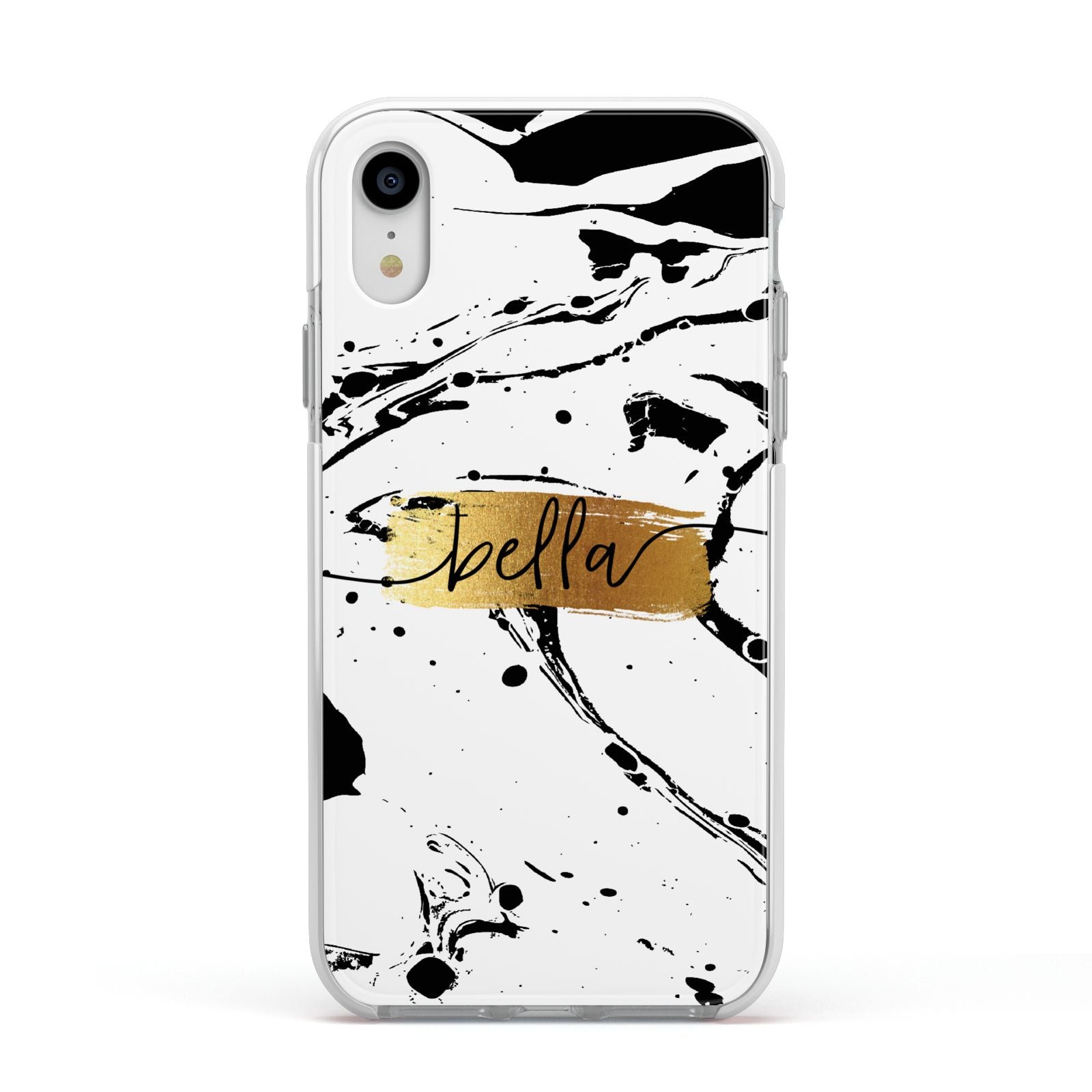 Personalised White Gold Swirl Marble Apple iPhone XR Impact Case White Edge on Silver Phone