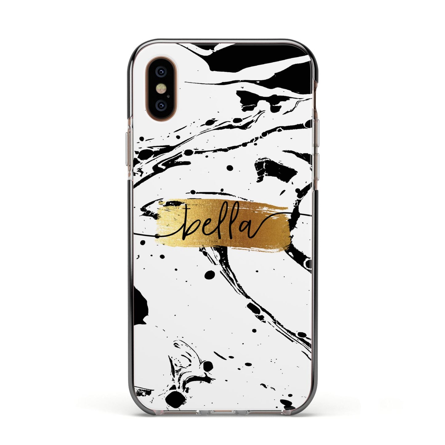 Personalised White Gold Swirl Marble Apple iPhone Xs Impact Case Black Edge on Gold Phone