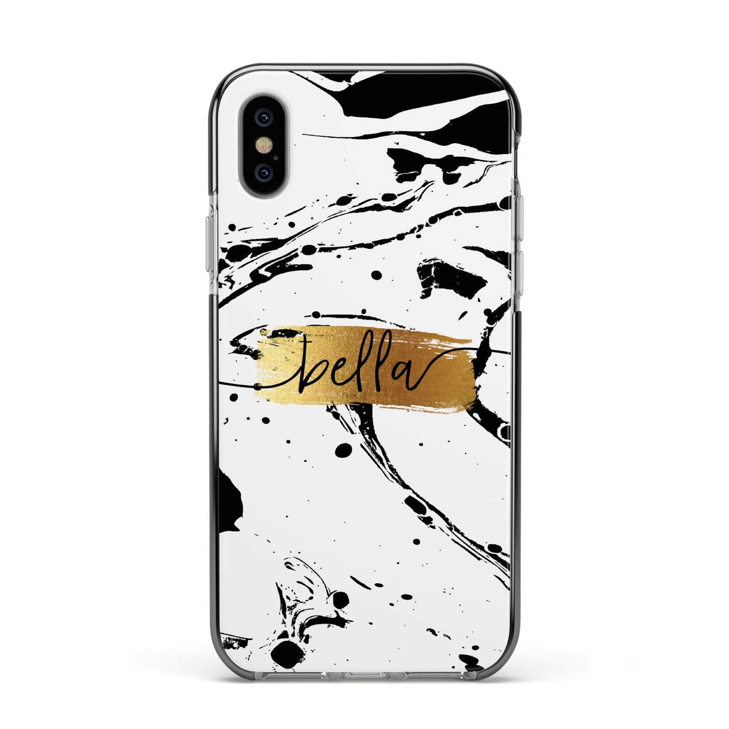 Personalised White Gold Swirl Marble Apple iPhone Xs Impact Case Black Edge on Silver Phone