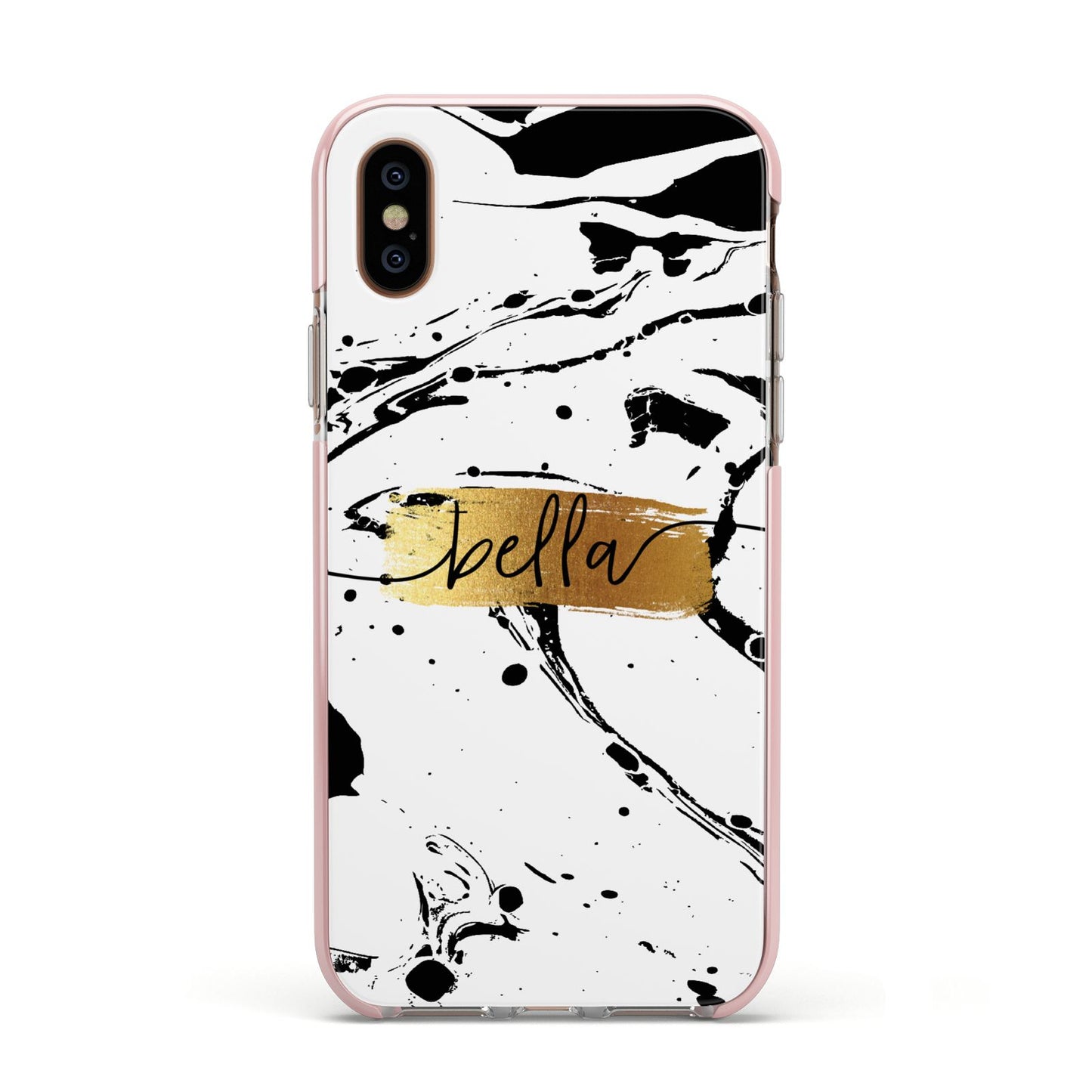 Personalised White Gold Swirl Marble Apple iPhone Xs Impact Case Pink Edge on Gold Phone
