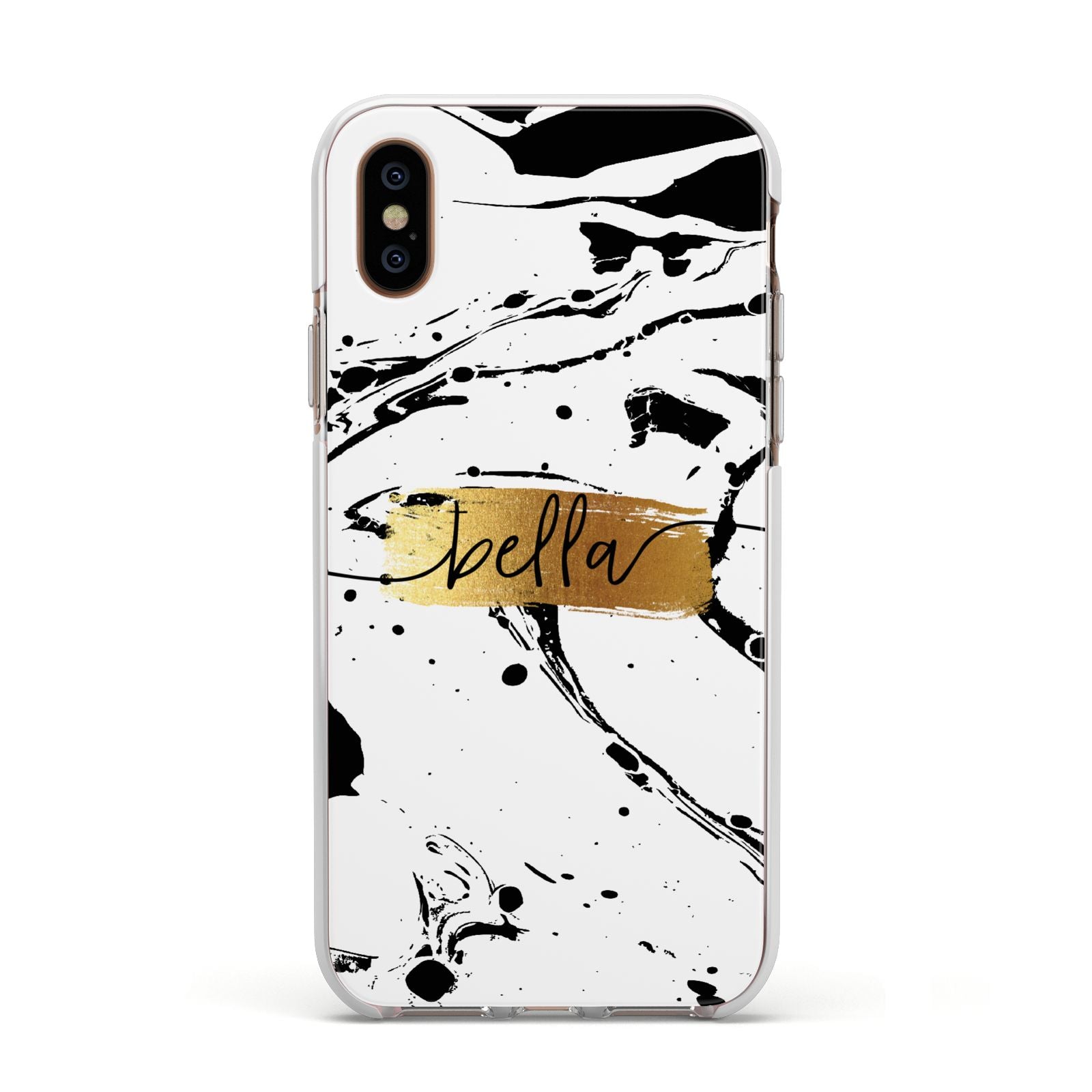 Personalised White Gold Swirl Marble Apple iPhone Xs Impact Case White Edge on Gold Phone