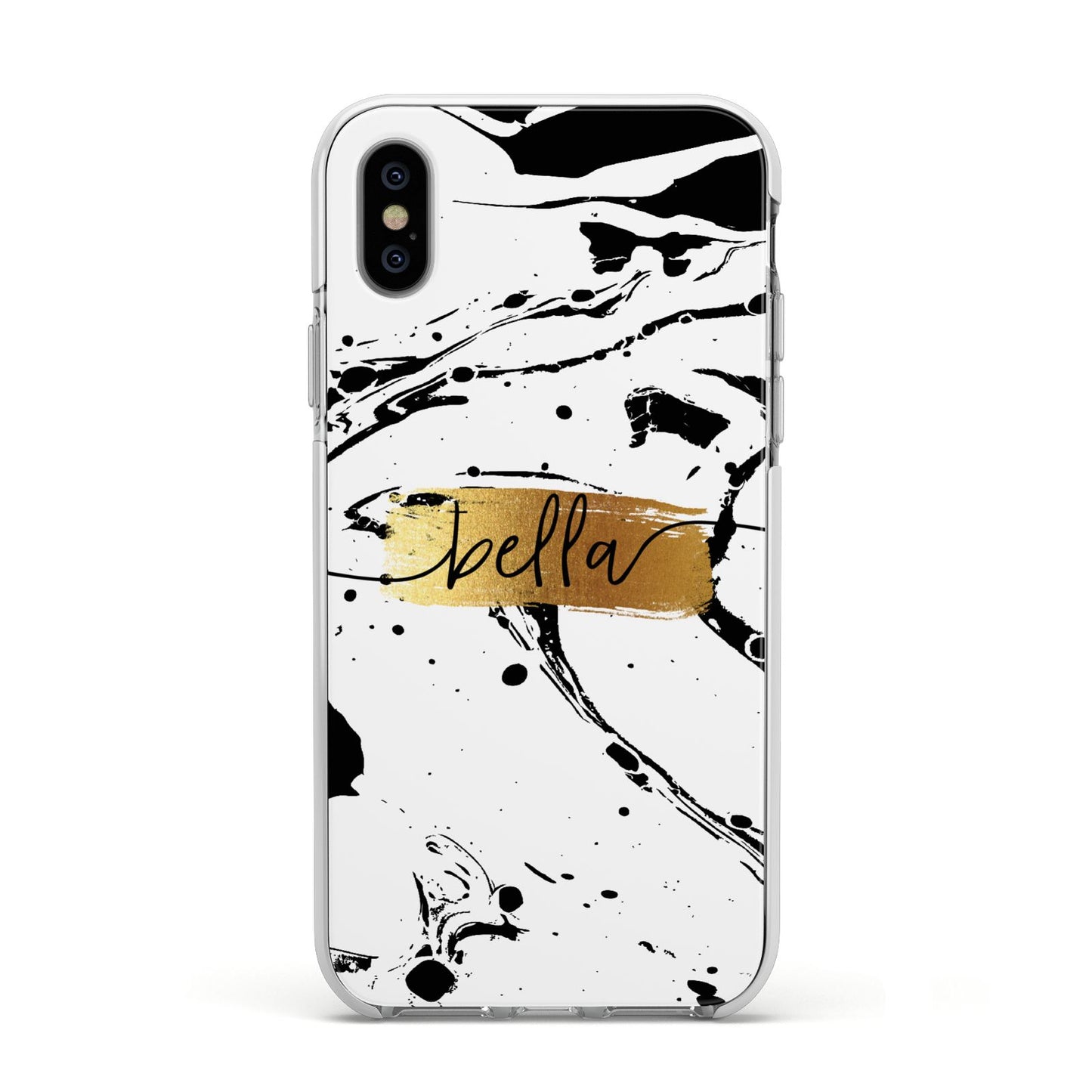 Personalised White Gold Swirl Marble Apple iPhone Xs Impact Case White Edge on Silver Phone