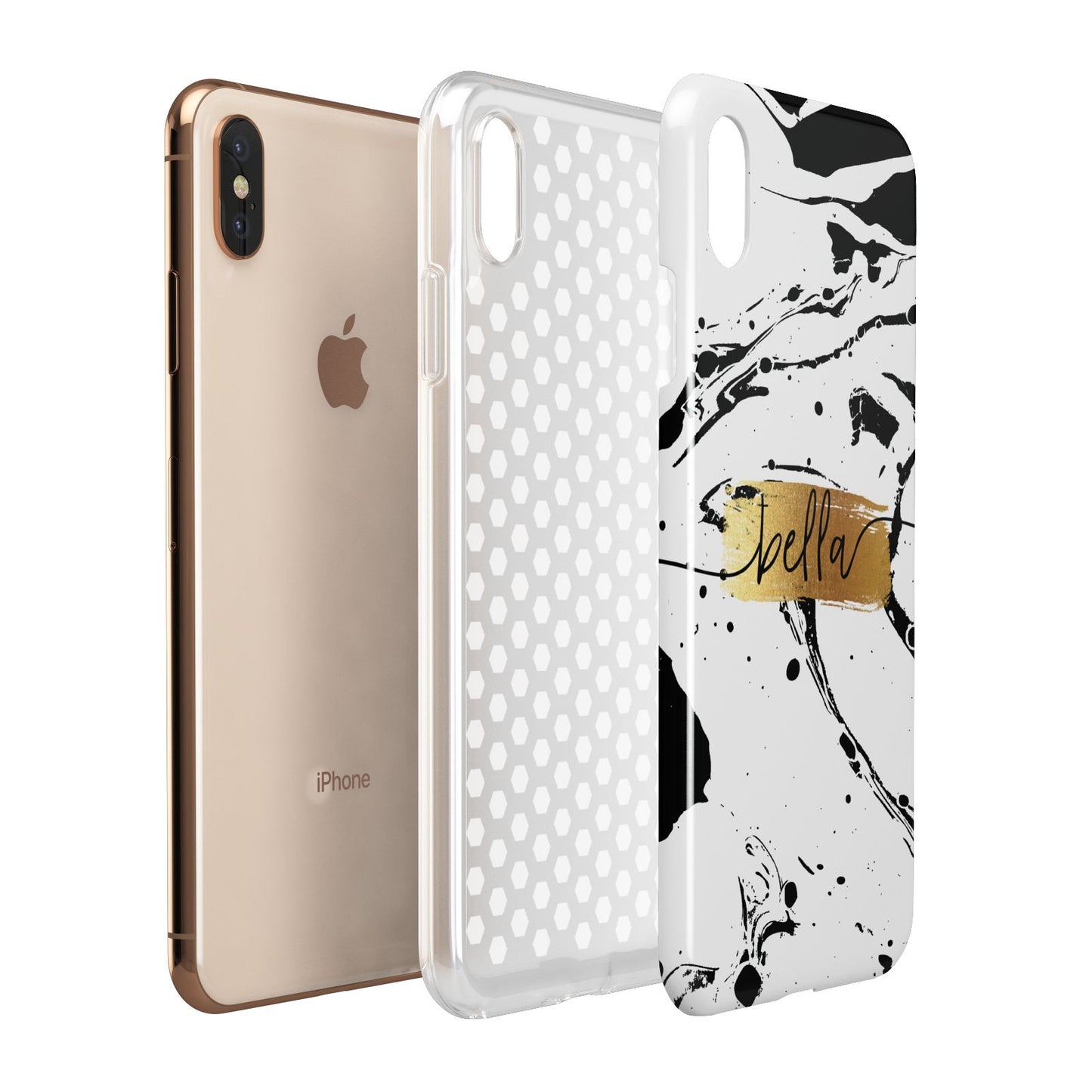 Personalised White Gold Swirl Marble Apple iPhone Xs Max 3D Tough Case Expanded View