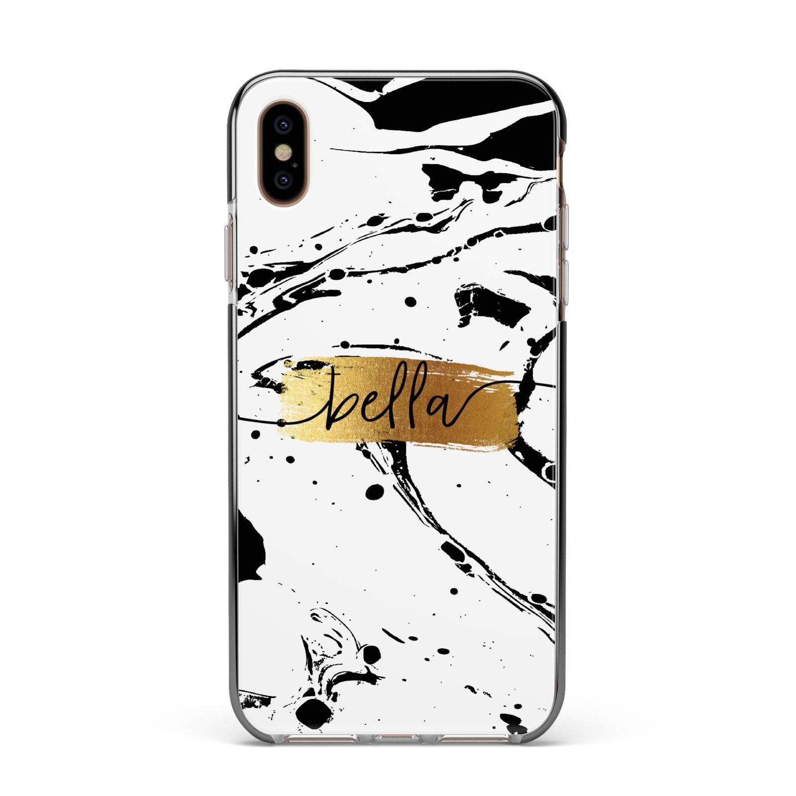 Personalised White Gold Swirl Marble Apple iPhone Xs Max Impact Case Black Edge on Gold Phone