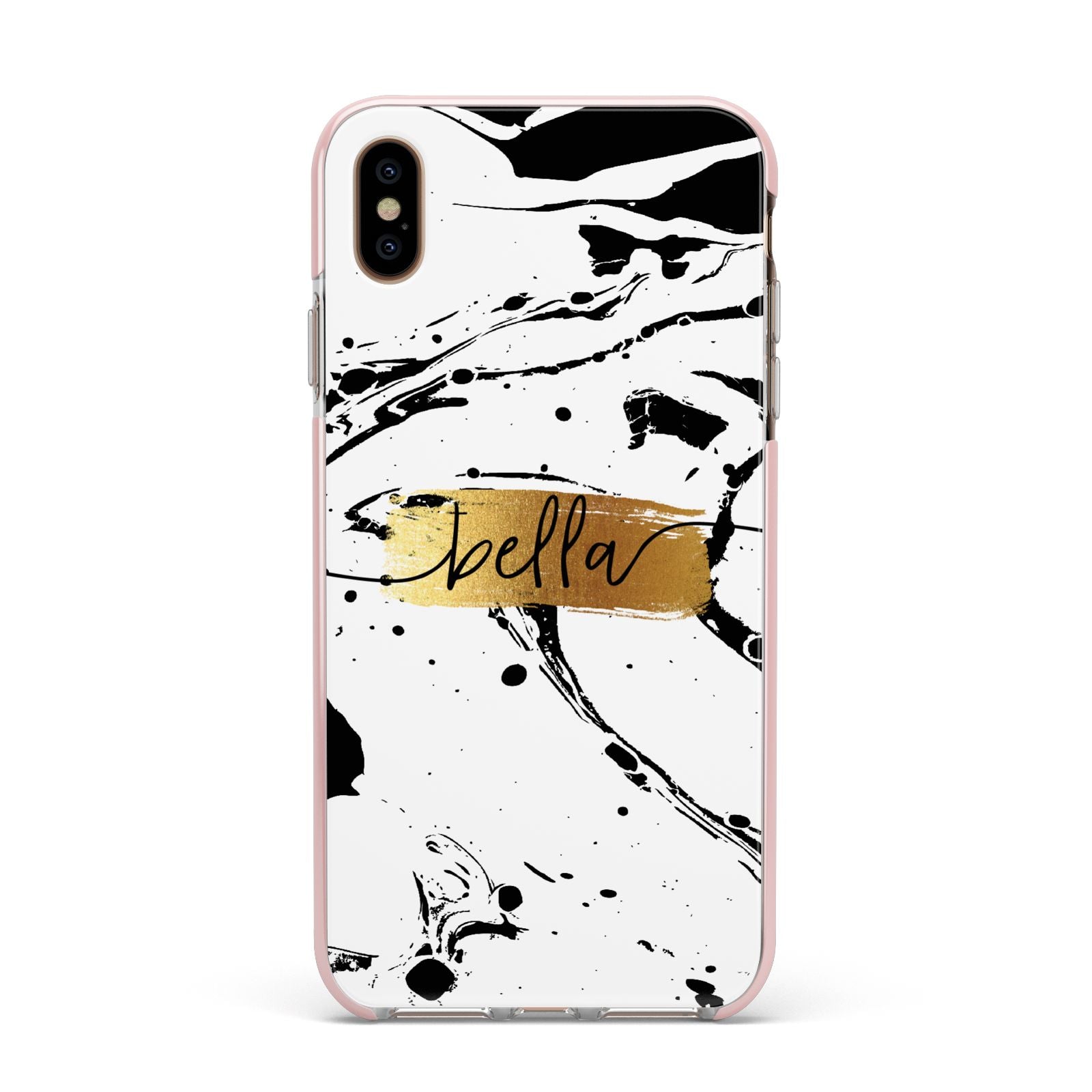 Personalised White Gold Swirl Marble Apple iPhone Xs Max Impact Case Pink Edge on Gold Phone