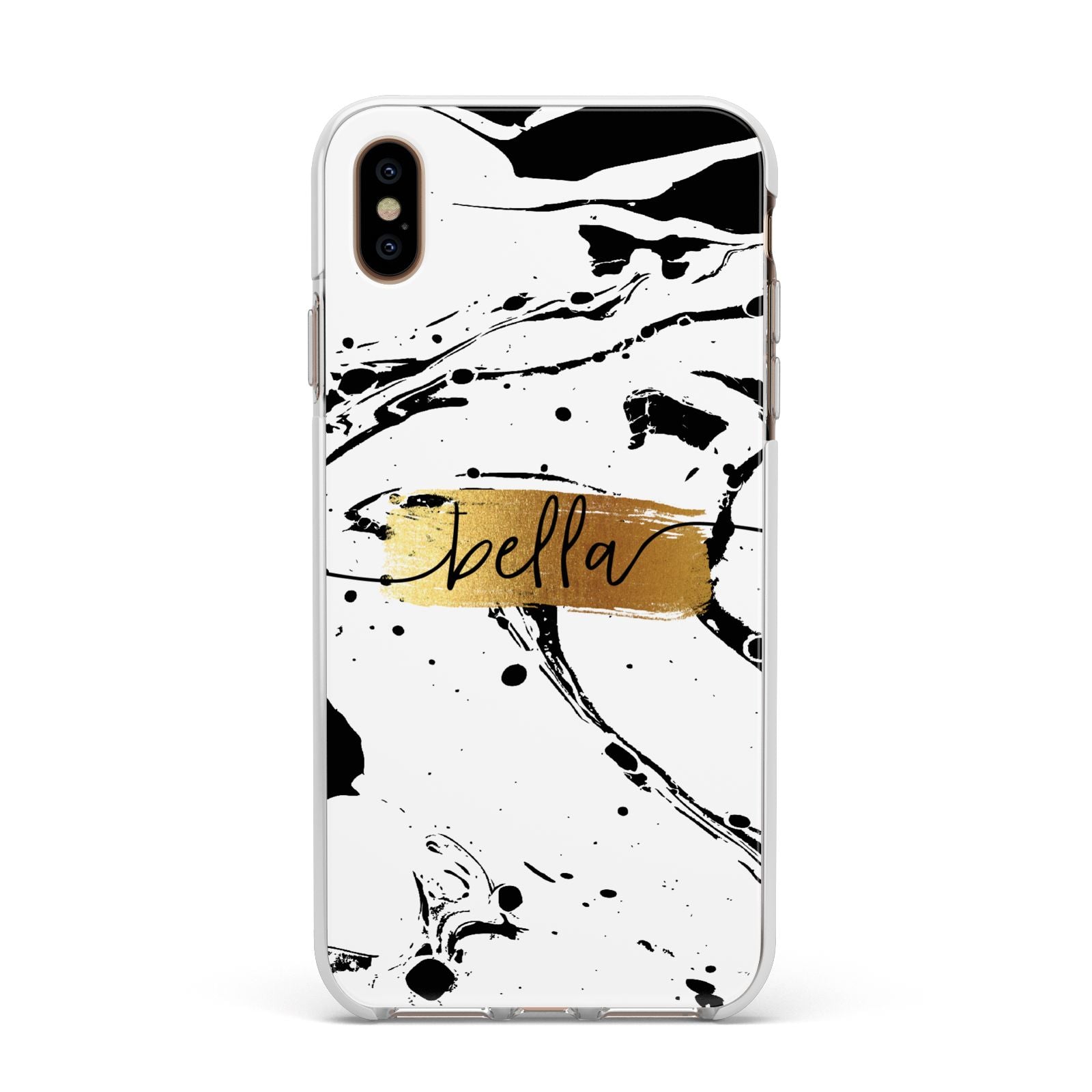 Personalised White Gold Swirl Marble Apple iPhone Xs Max Impact Case White Edge on Gold Phone