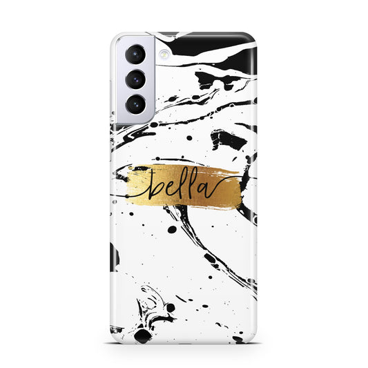 Personalised White Gold Swirl Marble Samsung S21 Plus Phone Case