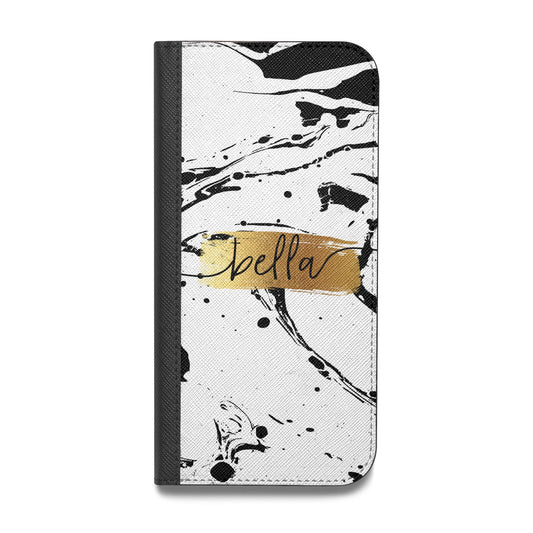 Personalised White Gold Swirl Marble Vegan Leather Flip iPhone Case