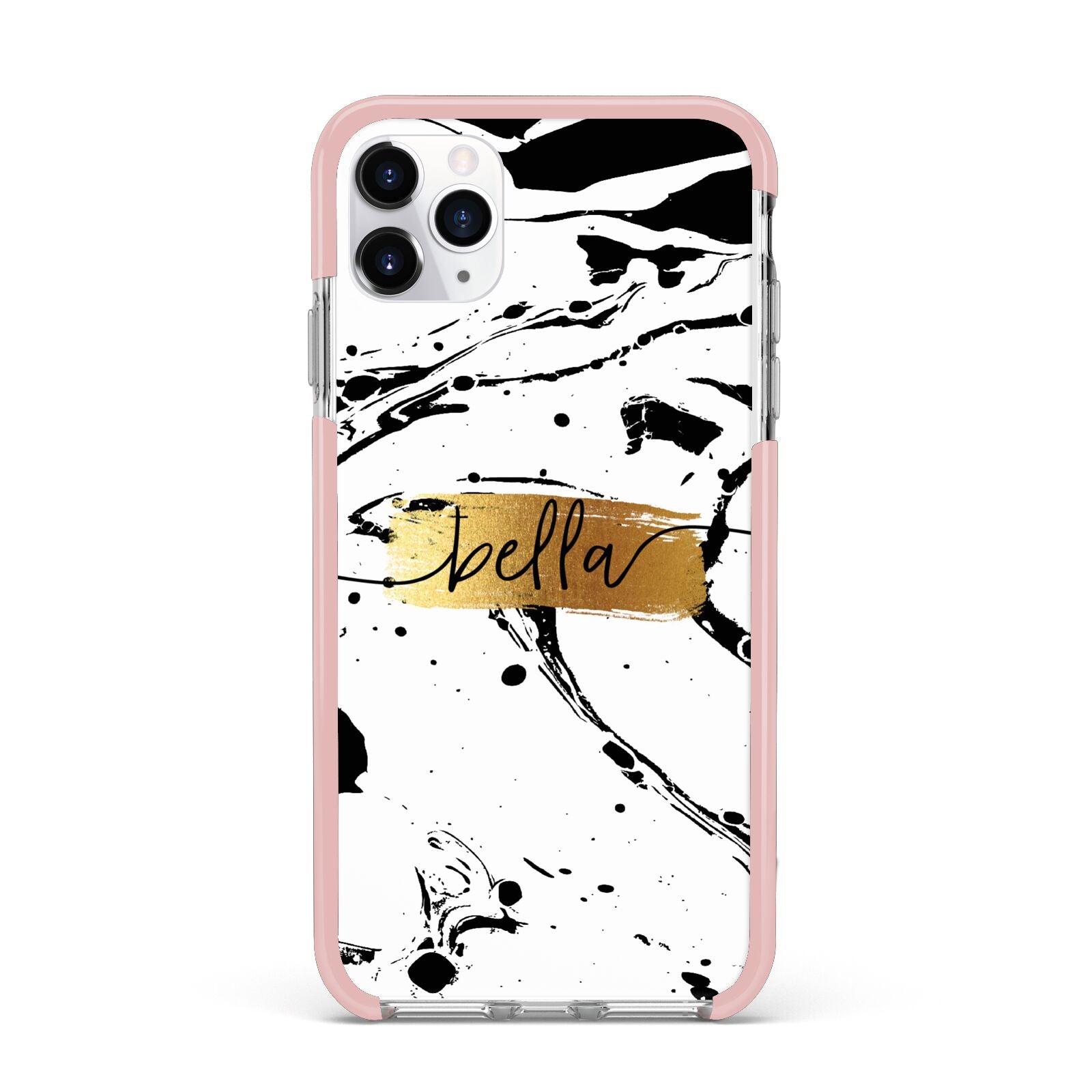 Personalised White Gold Swirl Marble iPhone 11 Pro Max Impact Pink Edge Case