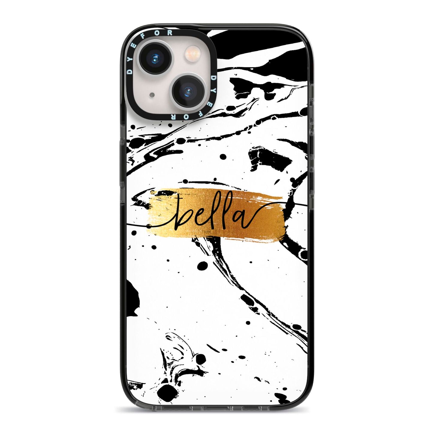 Personalised White Gold Swirl Marble iPhone 13 Black Impact Case on Silver phone