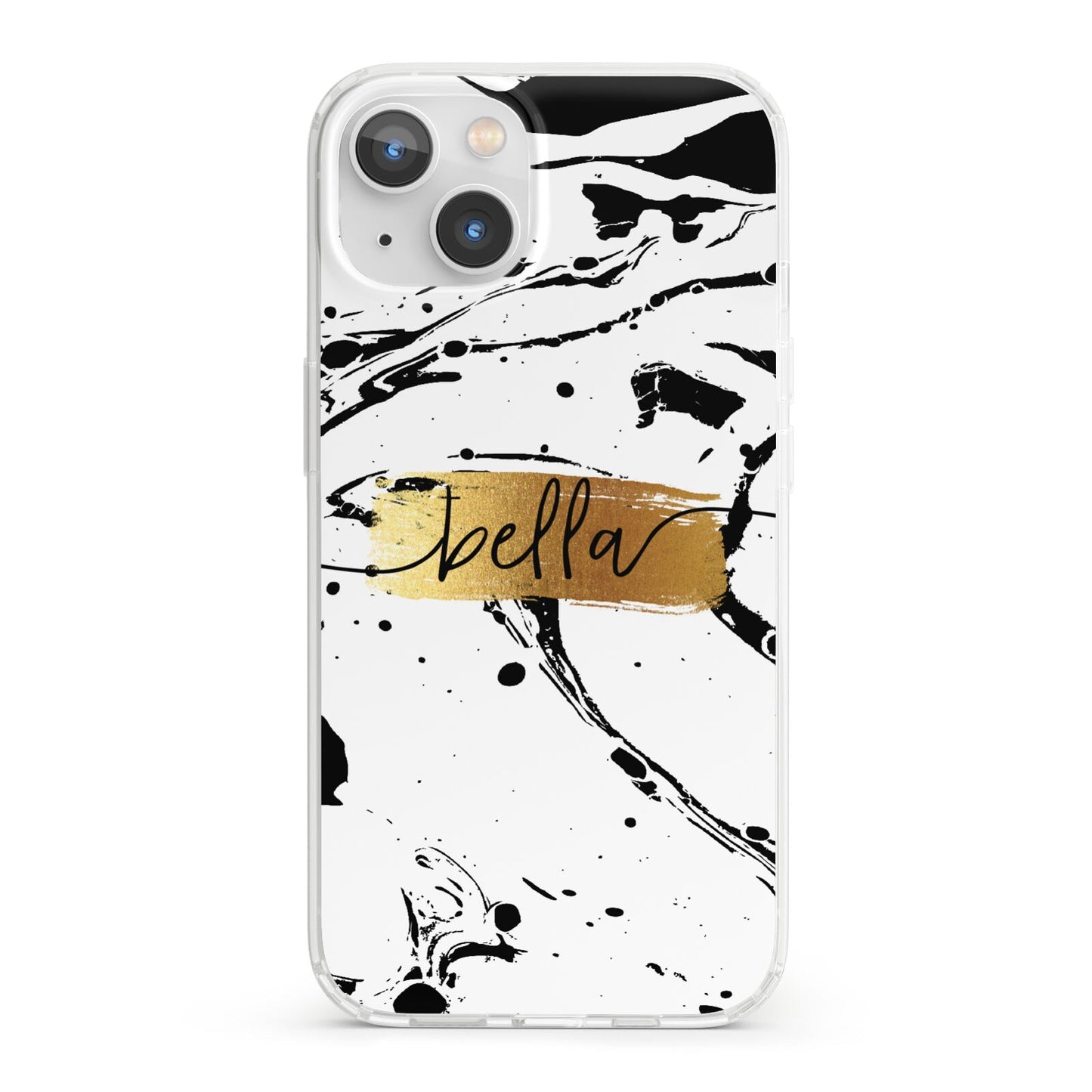 Personalised White Gold Swirl Marble iPhone 13 Clear Bumper Case