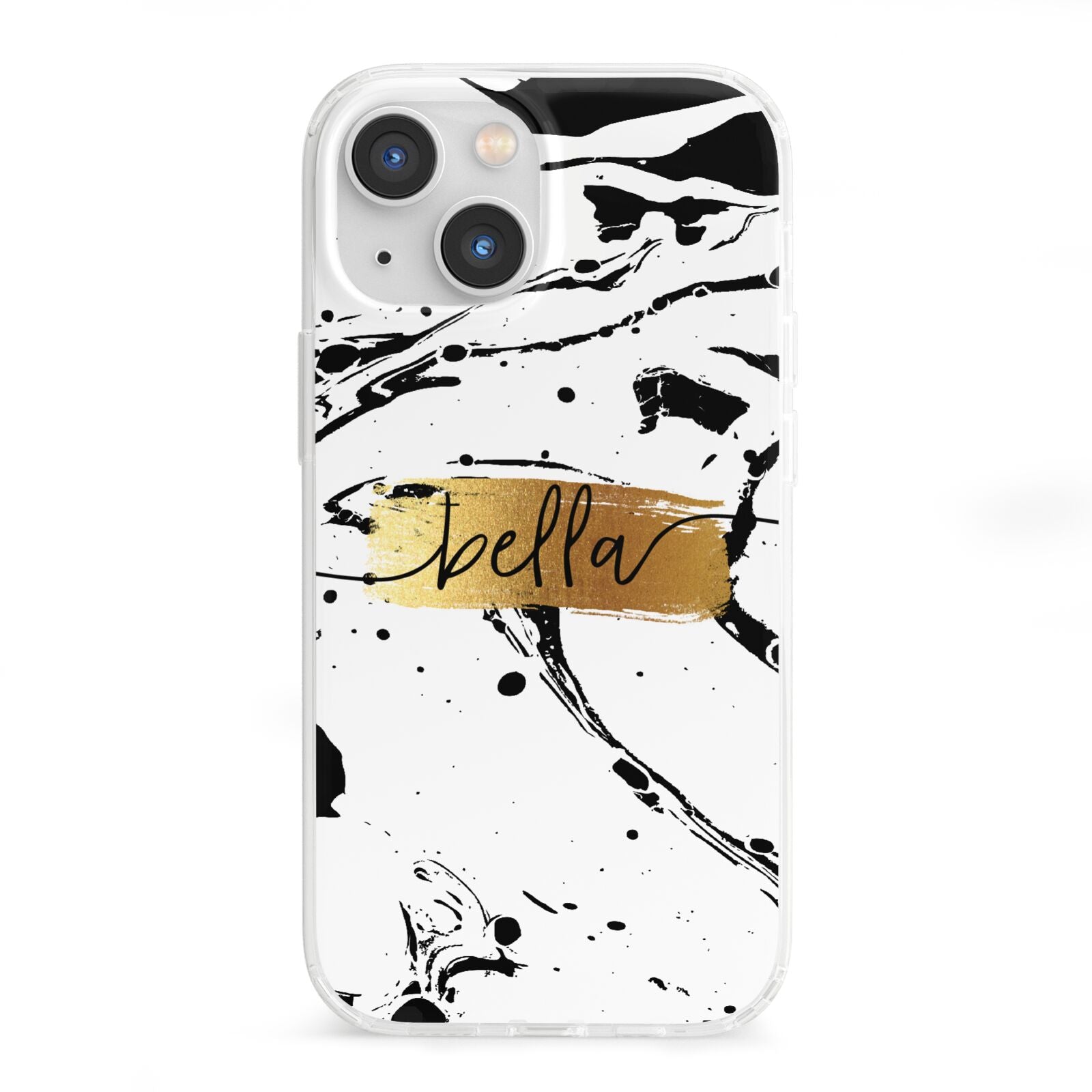 Personalised White Gold Swirl Marble iPhone 13 Mini Clear Bumper Case