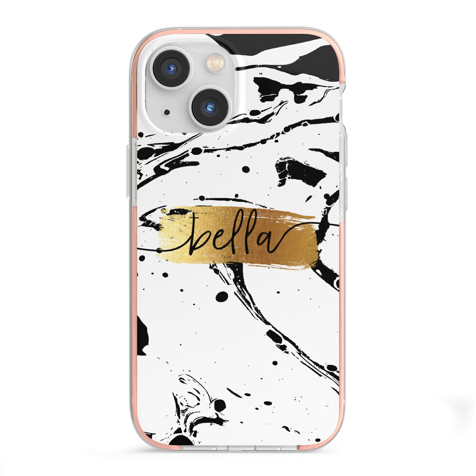 Personalised White Gold Swirl Marble iPhone 13 Mini TPU Impact Case with Pink Edges