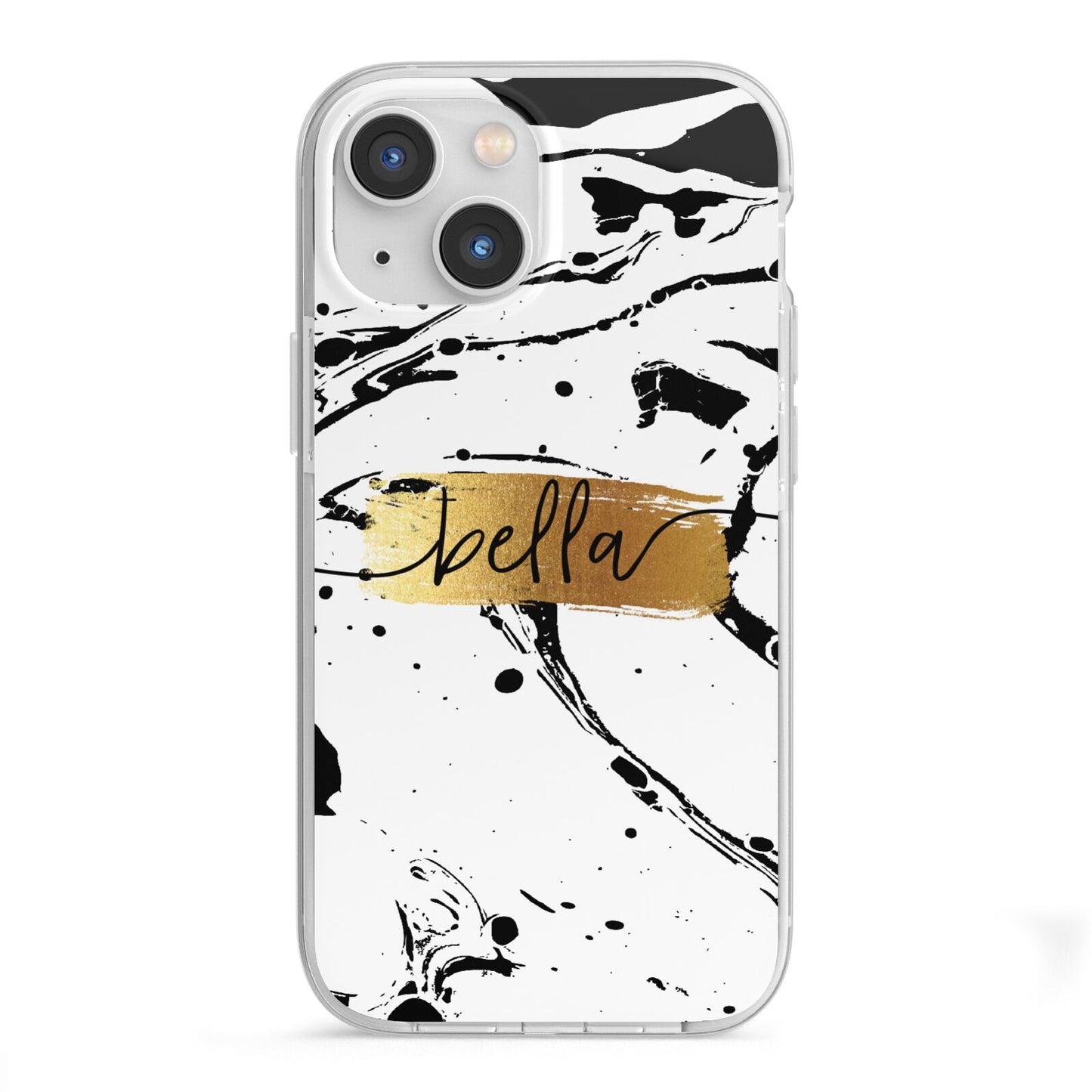 Personalised White Gold Swirl Marble iPhone 13 Mini TPU Impact Case with White Edges