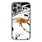Personalised White Gold Swirl Marble iPhone 13 Pro Max Black Impact Case on Silver phone