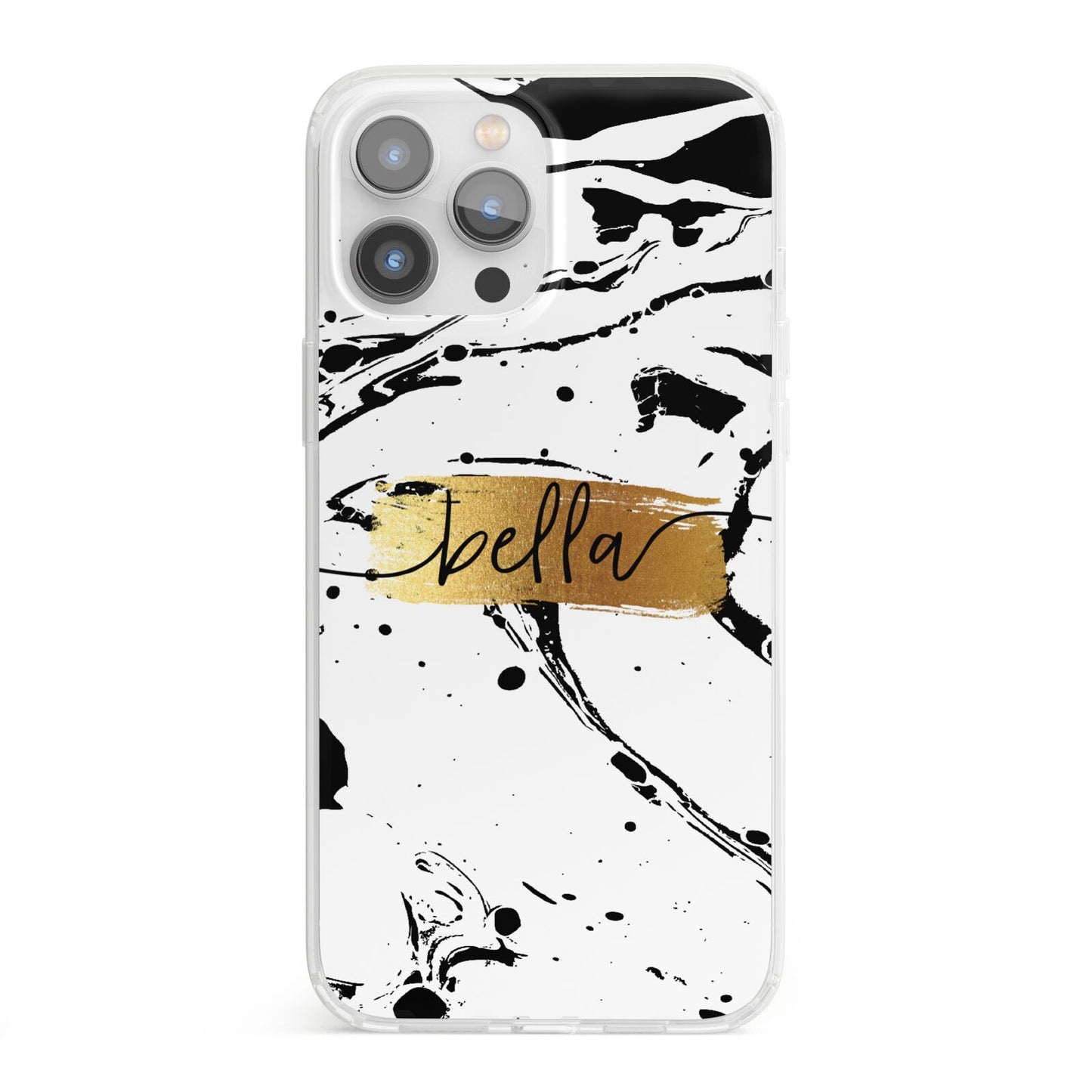 Personalised White Gold Swirl Marble iPhone 13 Pro Max Clear Bumper Case