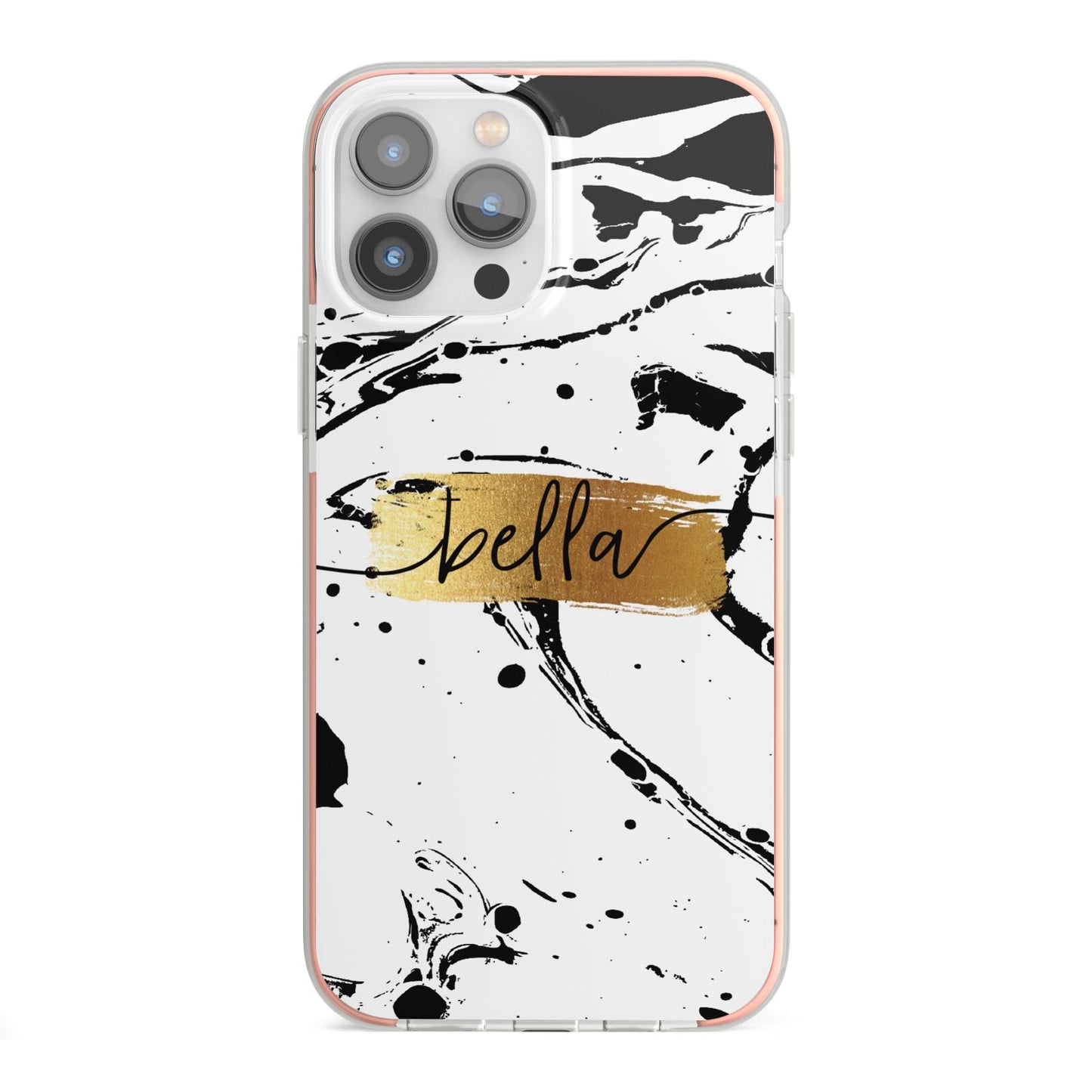 Personalised White Gold Swirl Marble iPhone 13 Pro Max TPU Impact Case with Pink Edges