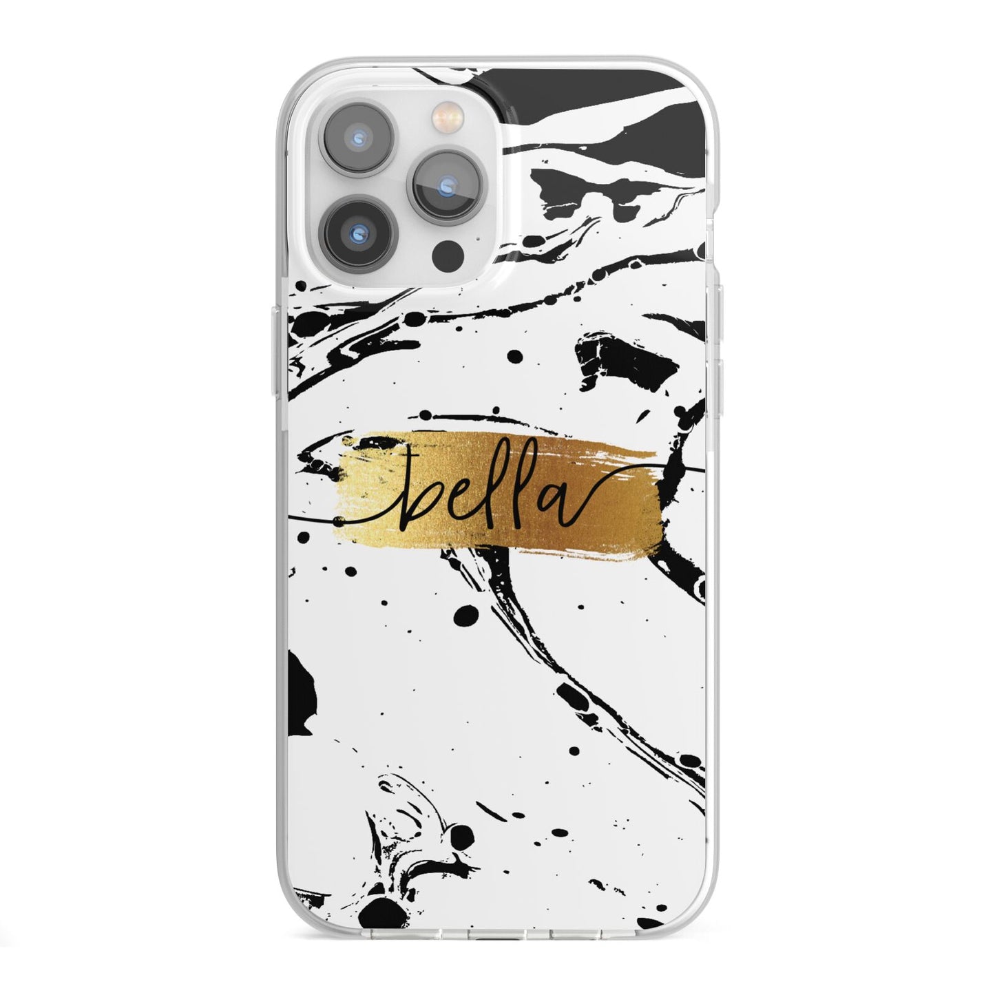 Personalised White Gold Swirl Marble iPhone 13 Pro Max TPU Impact Case with White Edges