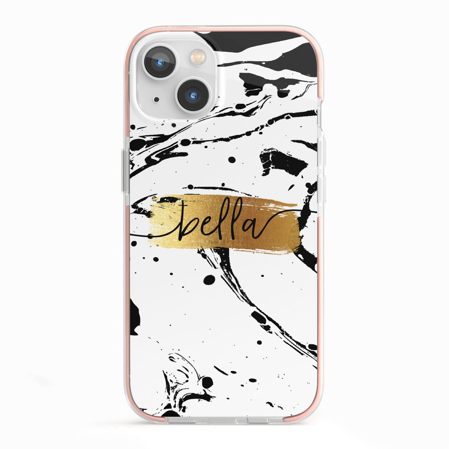 Personalised White Gold Swirl Marble iPhone 13 TPU Impact Case with Pink Edges