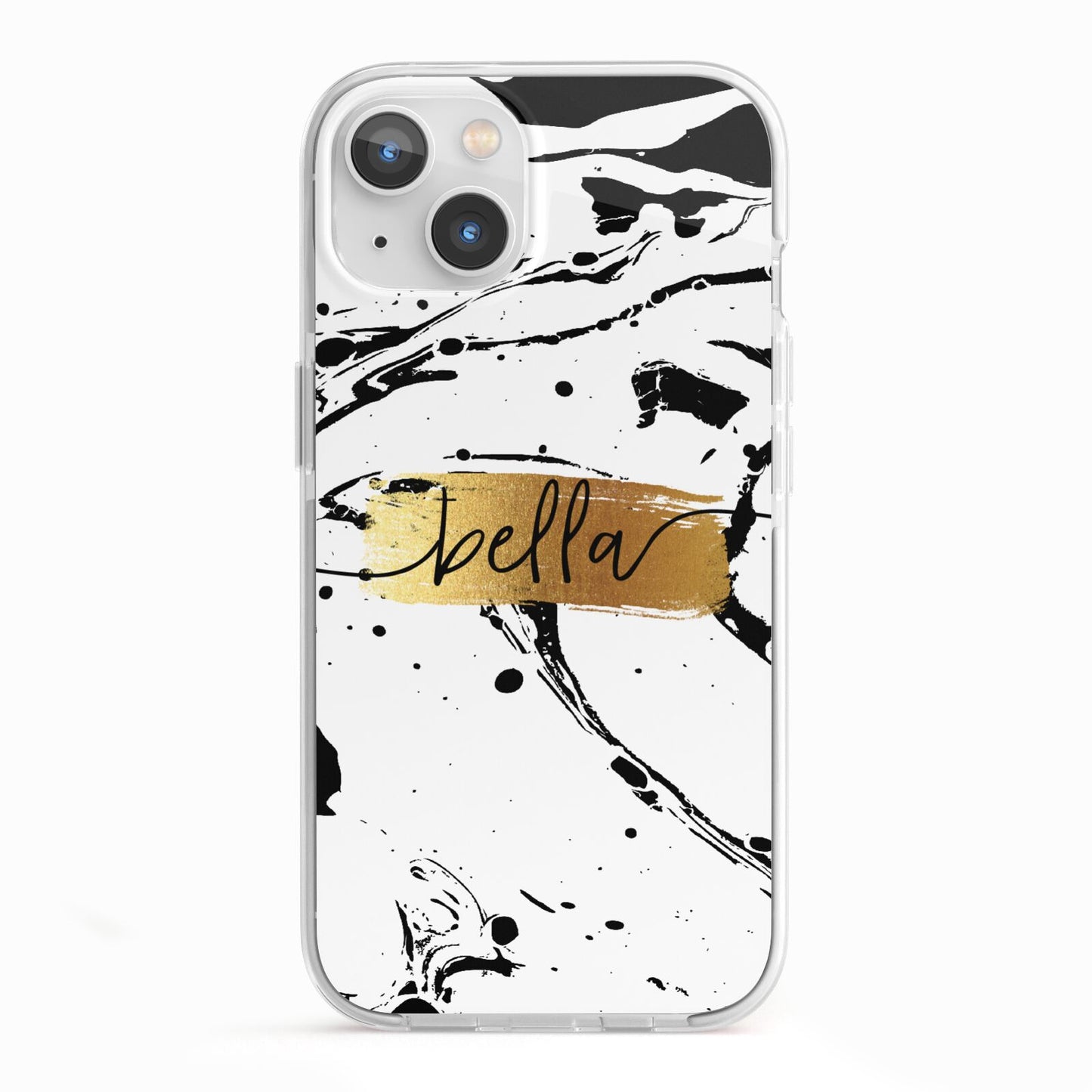 Personalised White Gold Swirl Marble iPhone 13 TPU Impact Case with White Edges