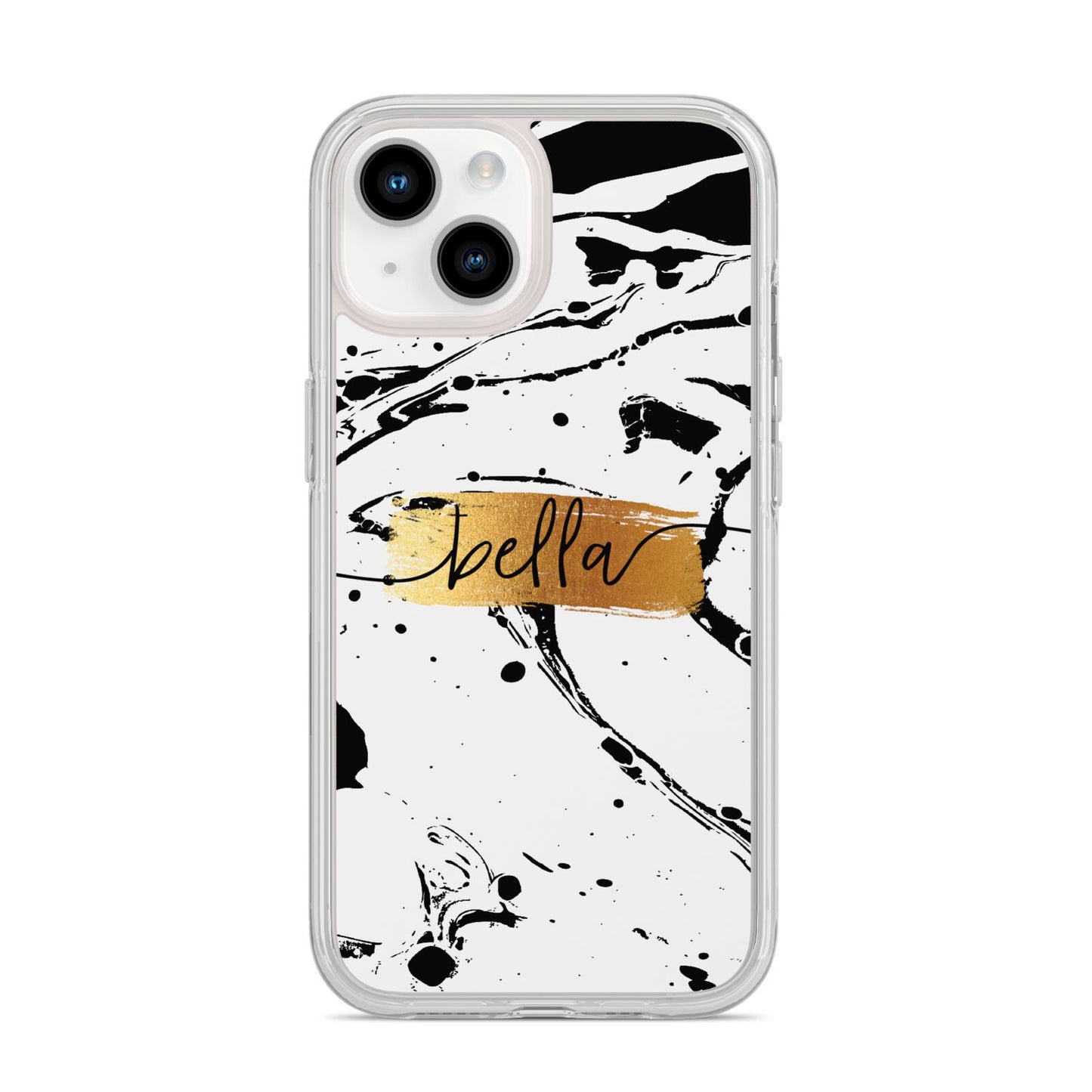 Personalised White Gold Swirl Marble iPhone 14 Clear Tough Case Starlight