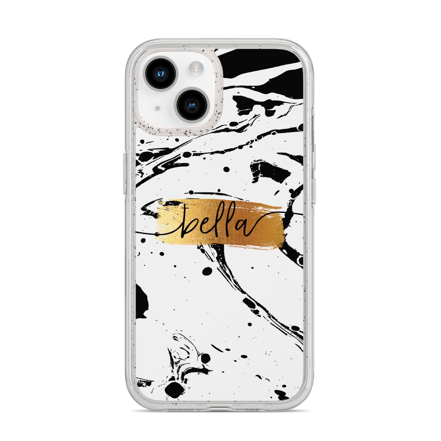 Personalised White Gold Swirl Marble iPhone 14 Glitter Tough Case Starlight