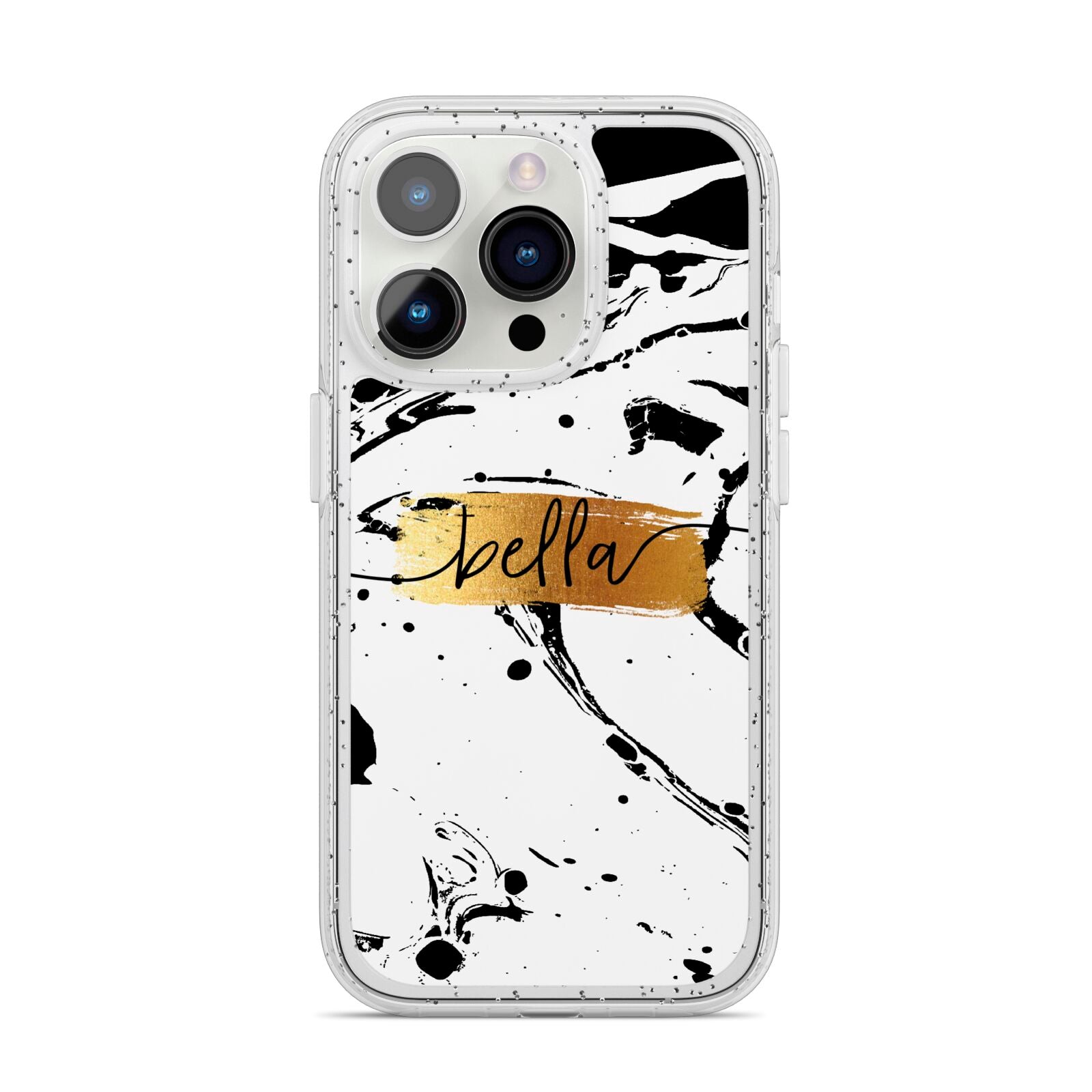 Personalised White Gold Swirl Marble iPhone 14 Pro Glitter Tough Case Silver