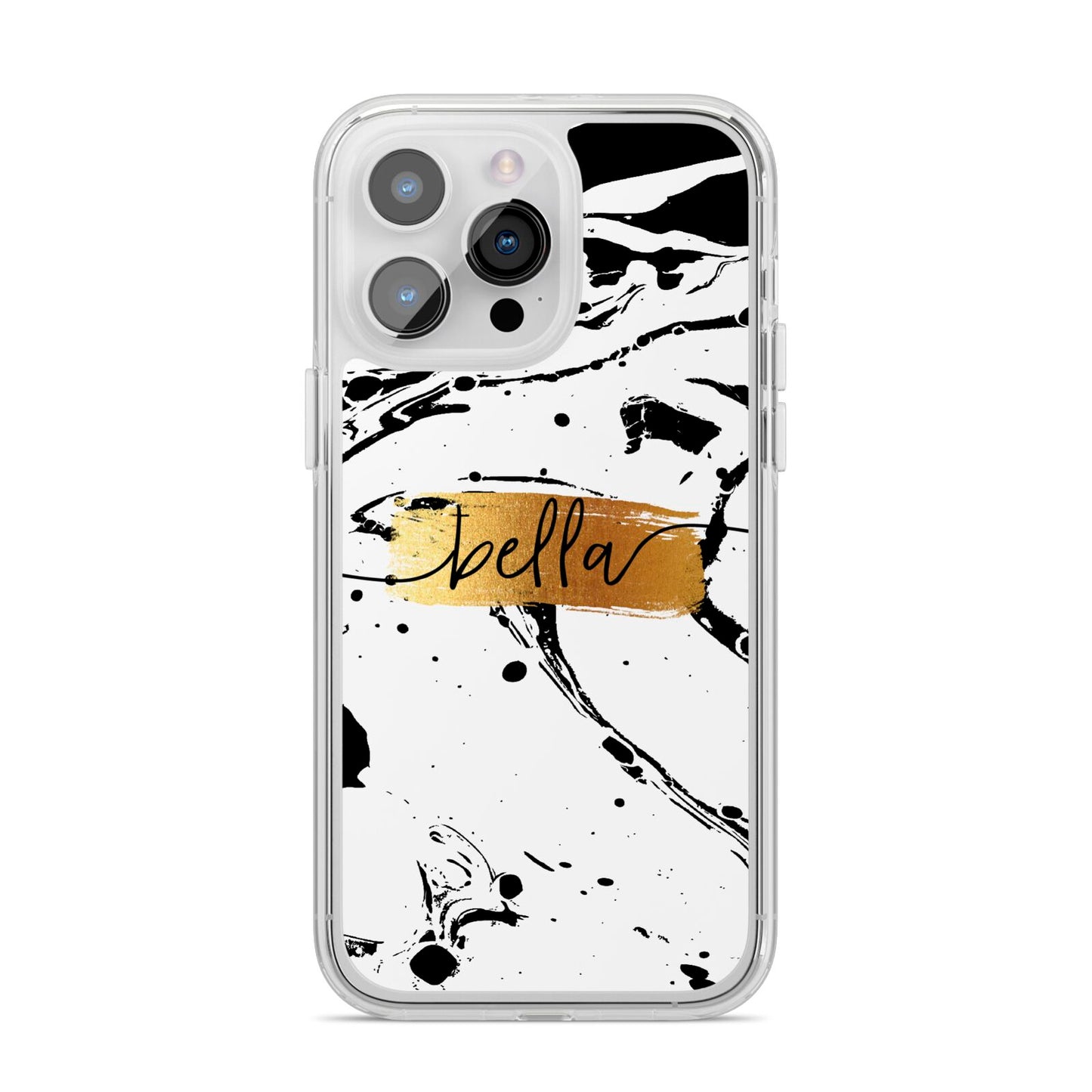 Personalised White Gold Swirl Marble iPhone 14 Pro Max Clear Tough Case Silver