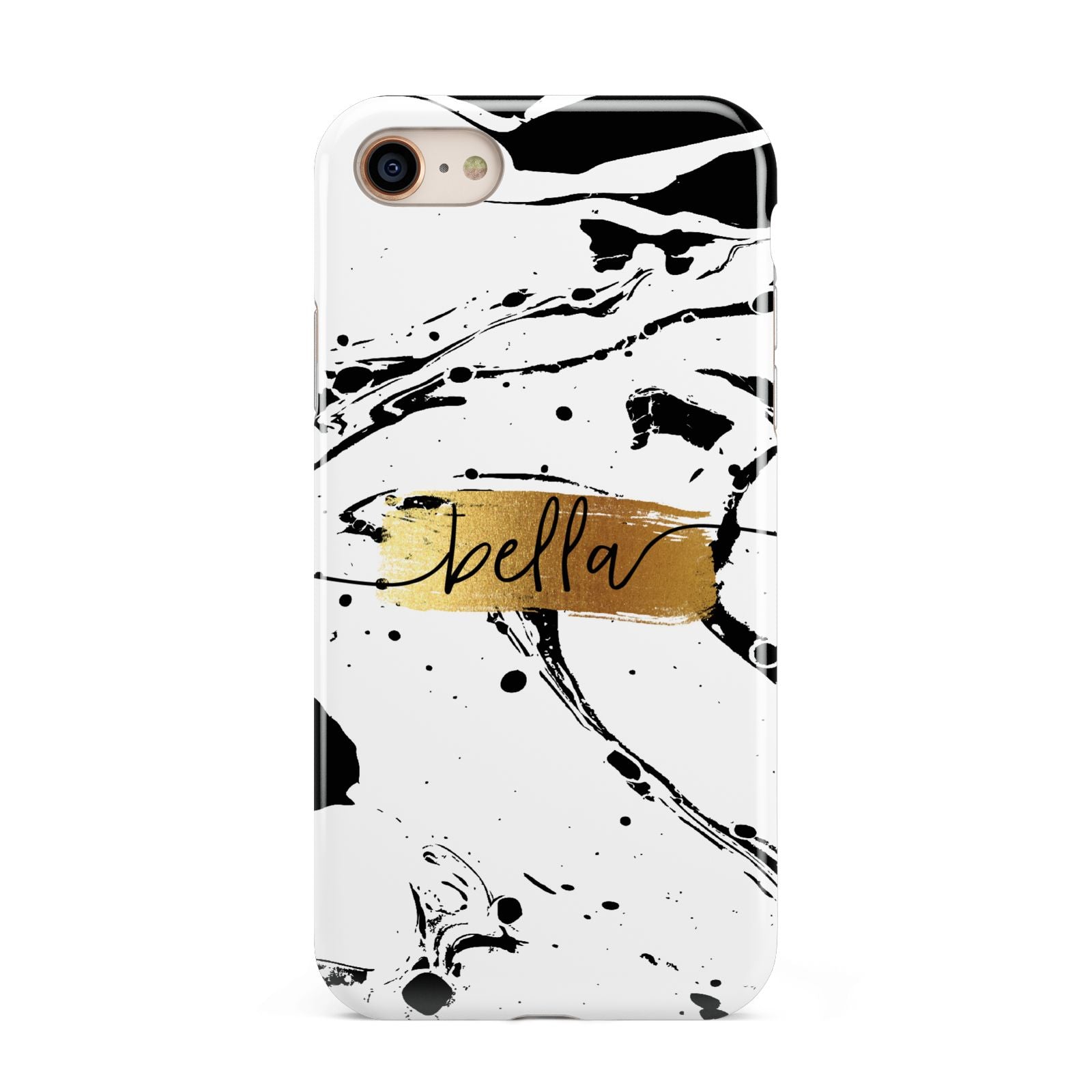 Personalised White Gold Swirl Marble iPhone 8 3D Tough Case on Gold Phone