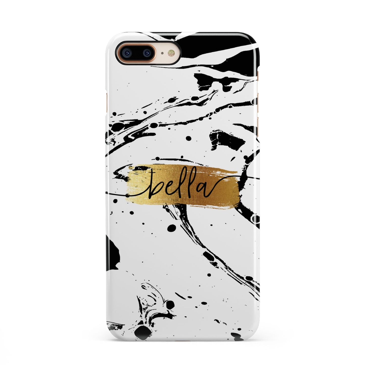 Personalised White Gold Swirl Marble iPhone 8 Plus 3D Snap Case on Gold Phone