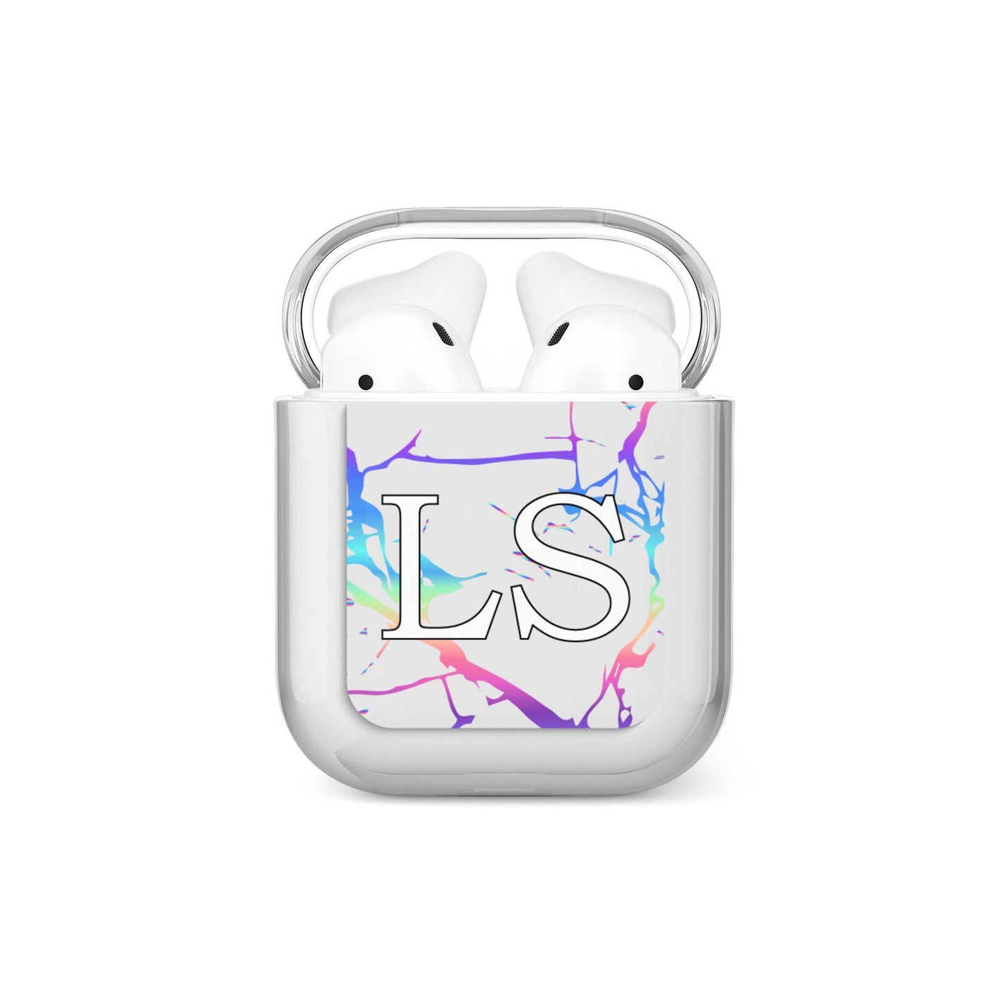 Personalised White Holographic Marble Initials AirPods Case