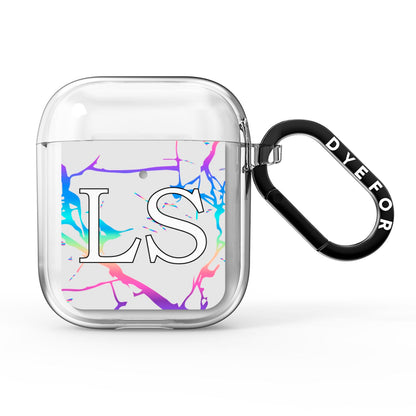 Personalised White Holographic Marble Initials AirPods Clear Case