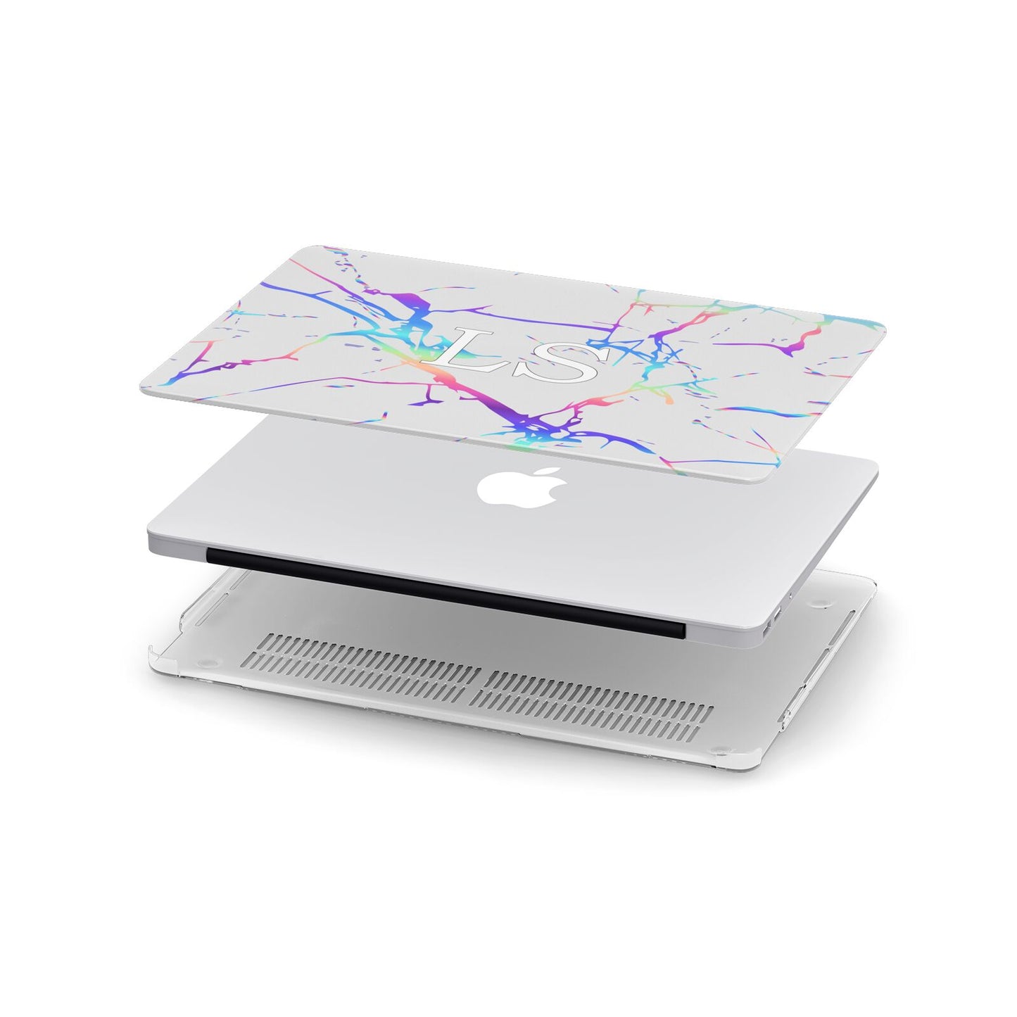 Personalised White Holographic Marble Initials Apple MacBook Case in Detail