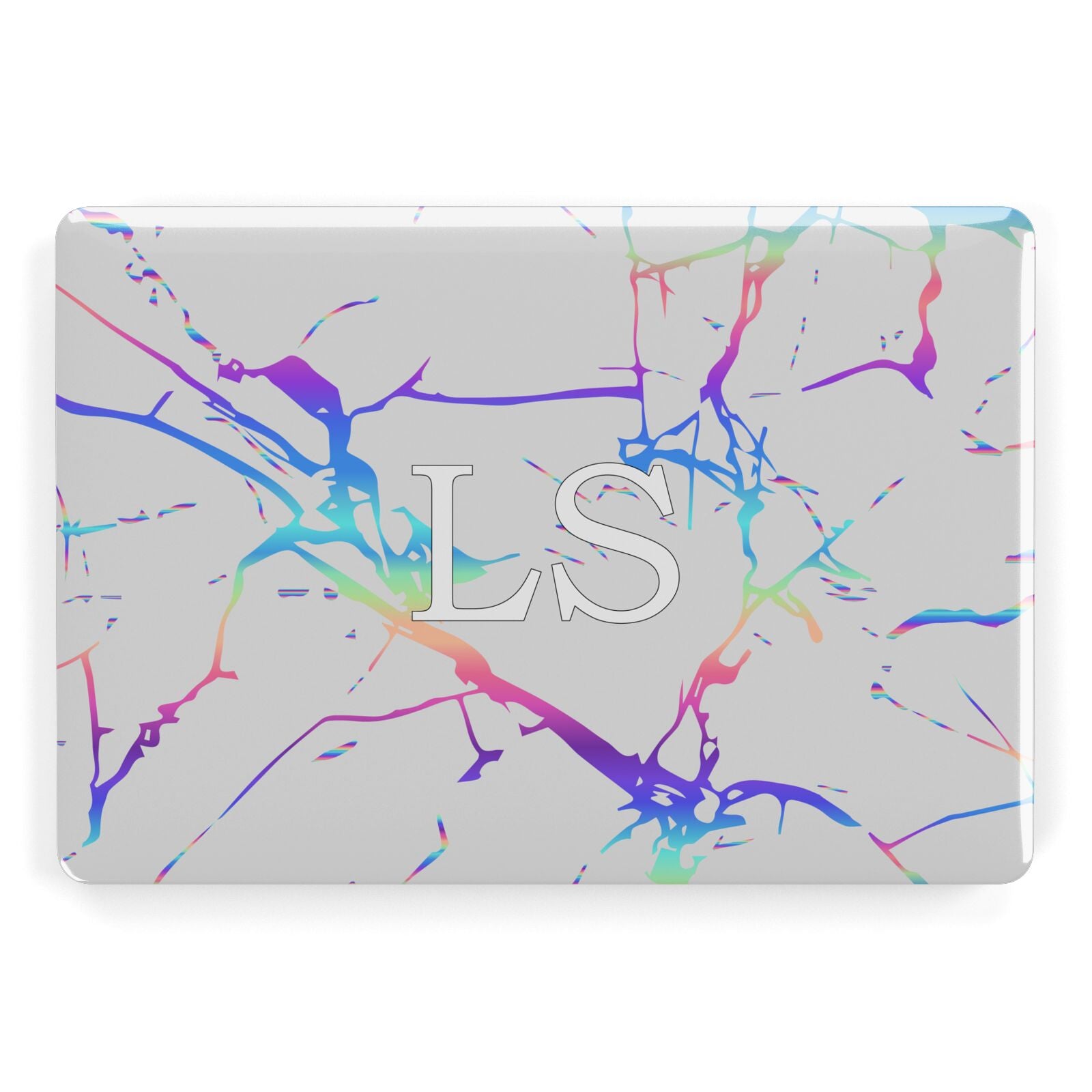 Personalised White Holographic Marble Initials Apple MacBook Case