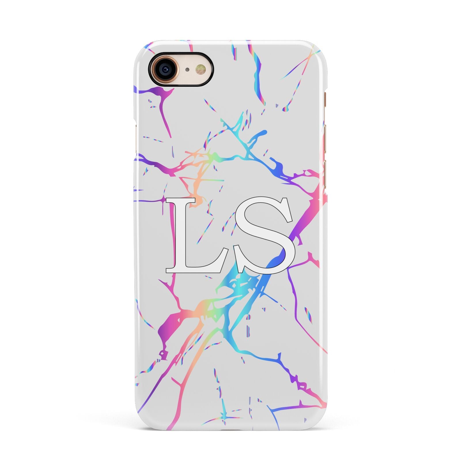 Personalised White Holographic Marble Initials Apple iPhone 7 8 3D Snap Case