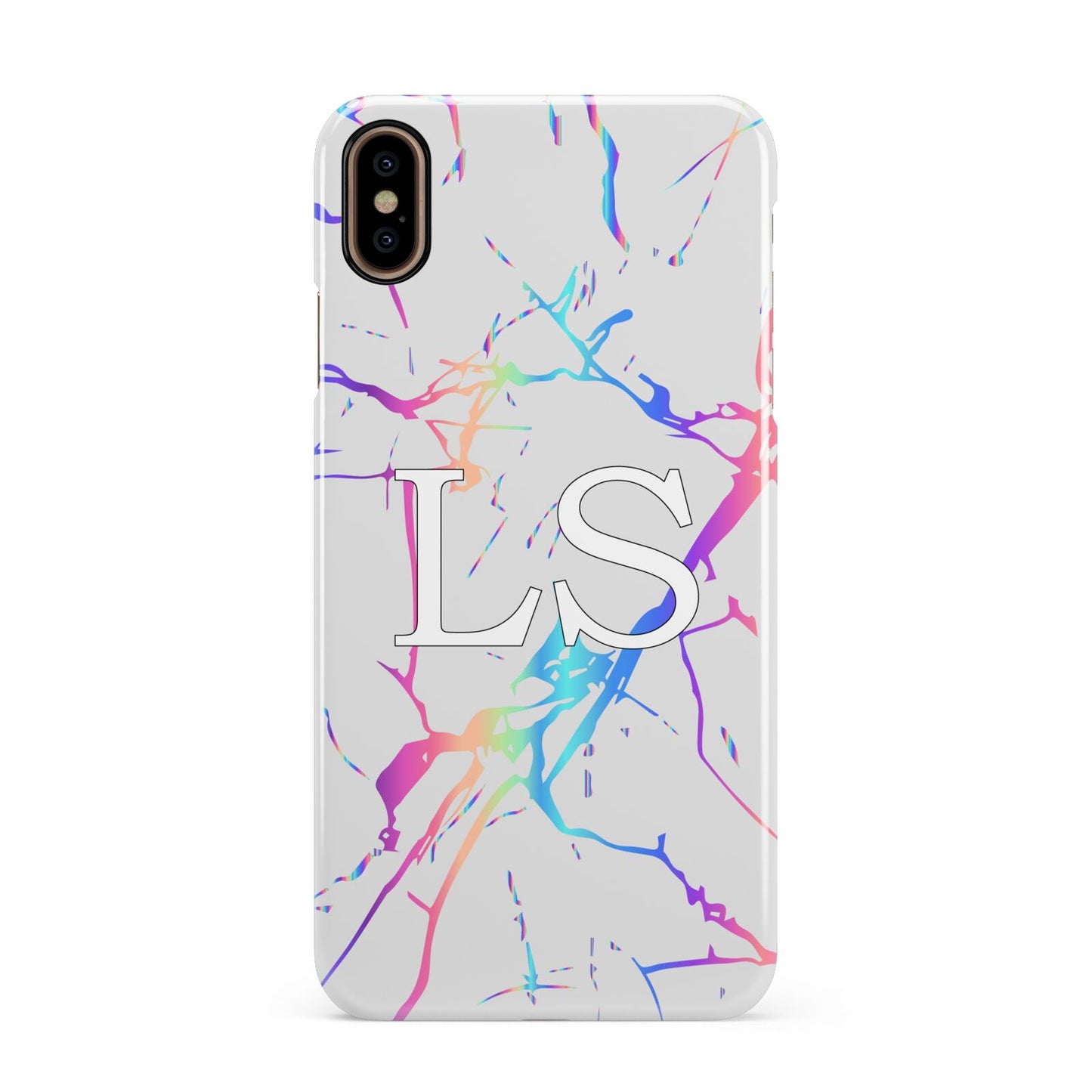 Personalised White Holographic Marble Initials Apple iPhone Xs Max 3D Snap Case