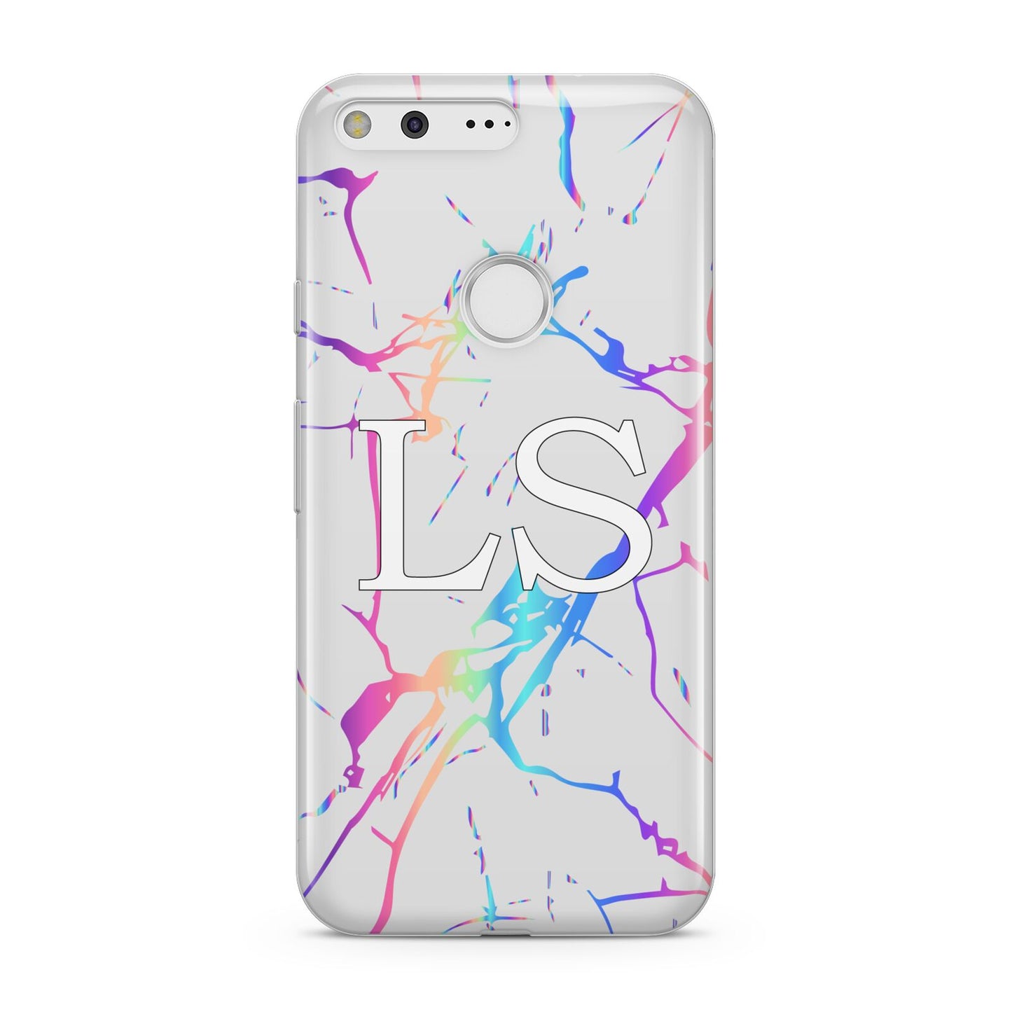 Personalised White Holographic Marble Initials Google Pixel Case